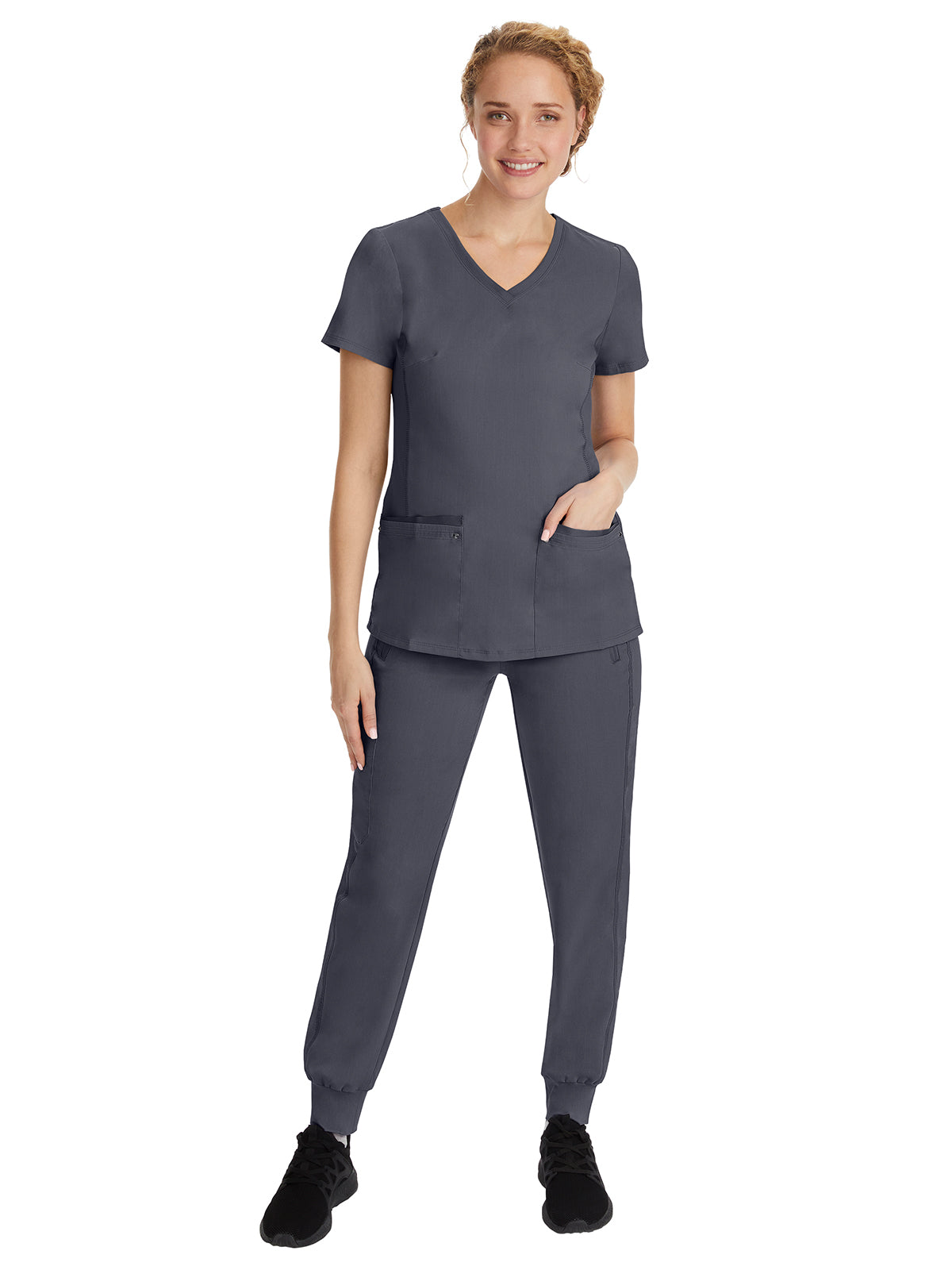 Women's 2-Pocket Juliet Stylish V-Neck Top - 2245 - Pewter