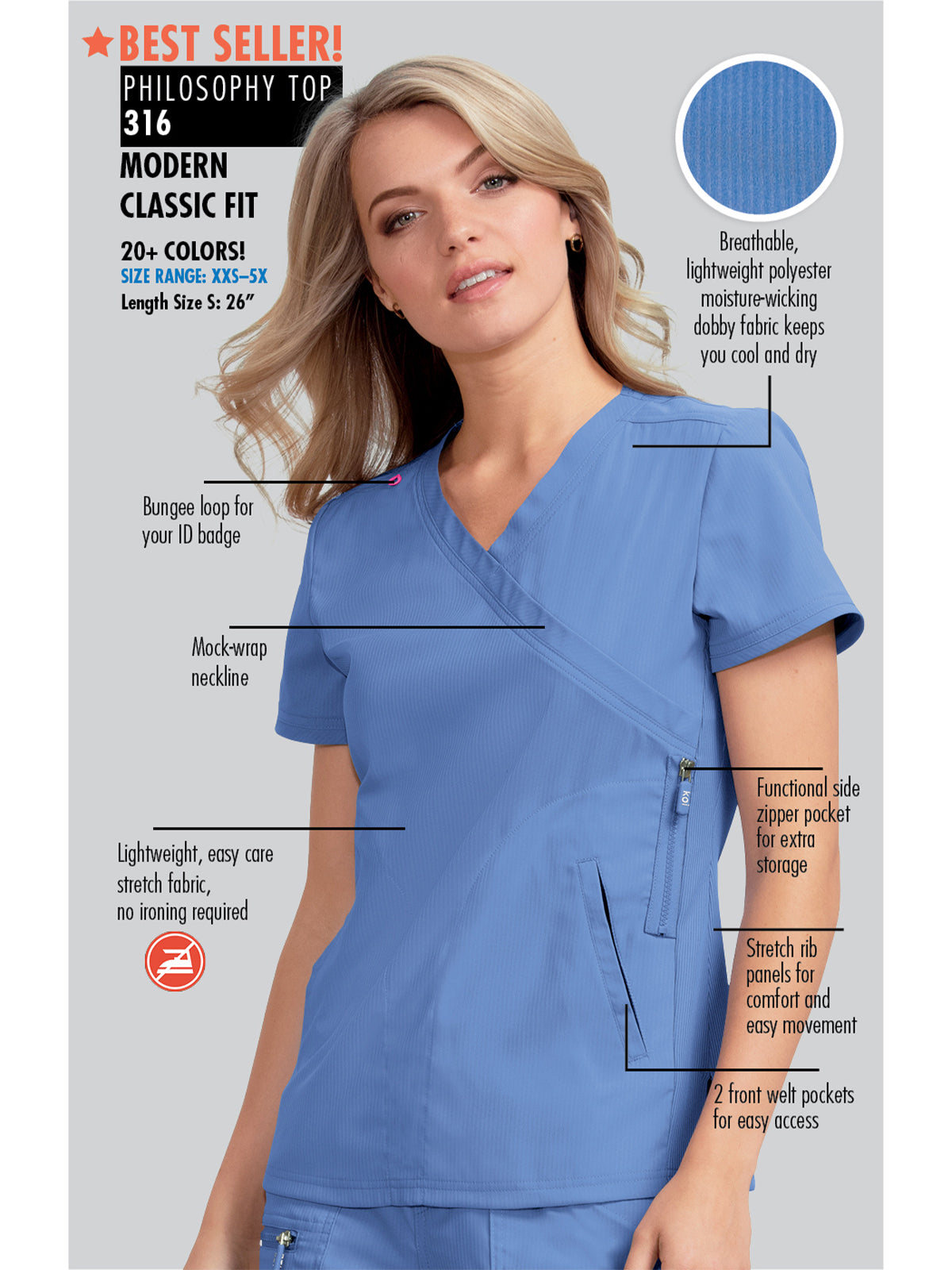 Women's 3-Pocket Mock-Wrap Philosophy Top - 316 - Royal Blue