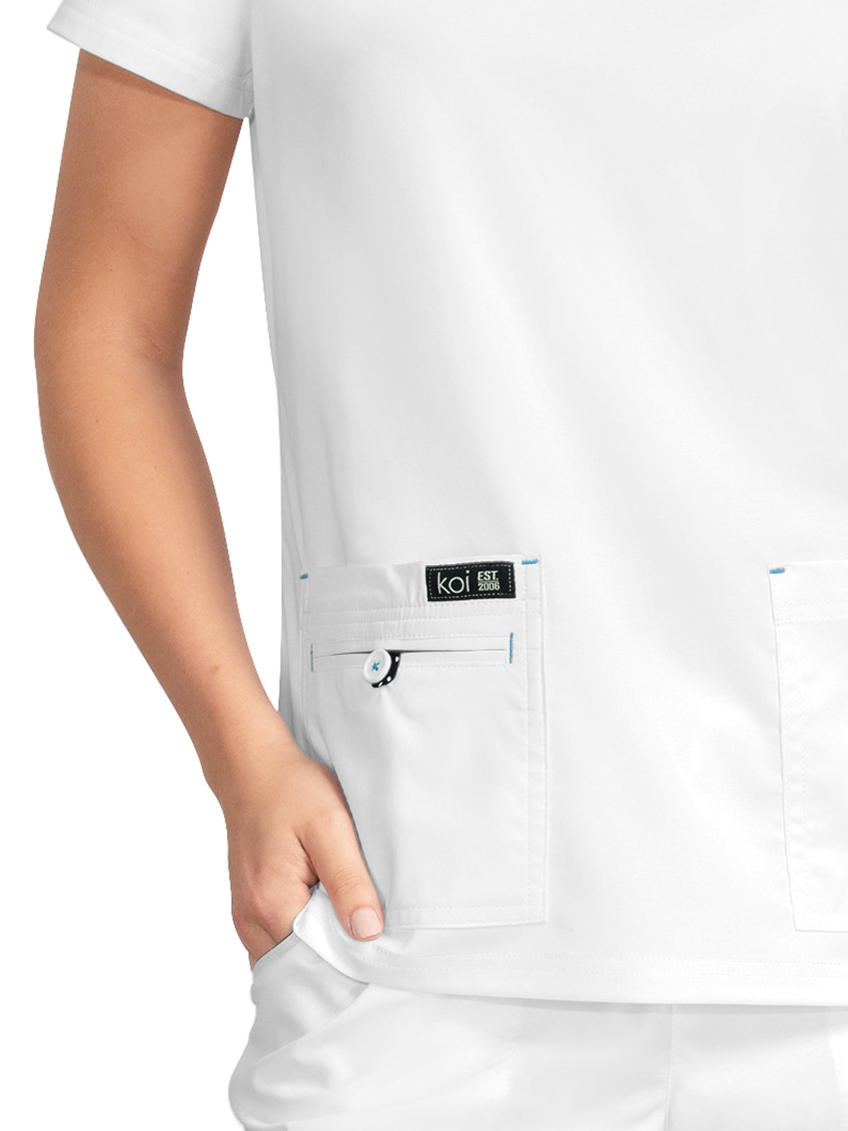 Women's 4-Pocket Stretch V-Neck Becca Top - 373 - White