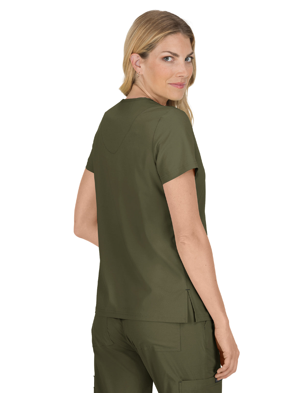 Women's 4-Pocket Stretch V-Neck Becca Top - 373 - Olive Green