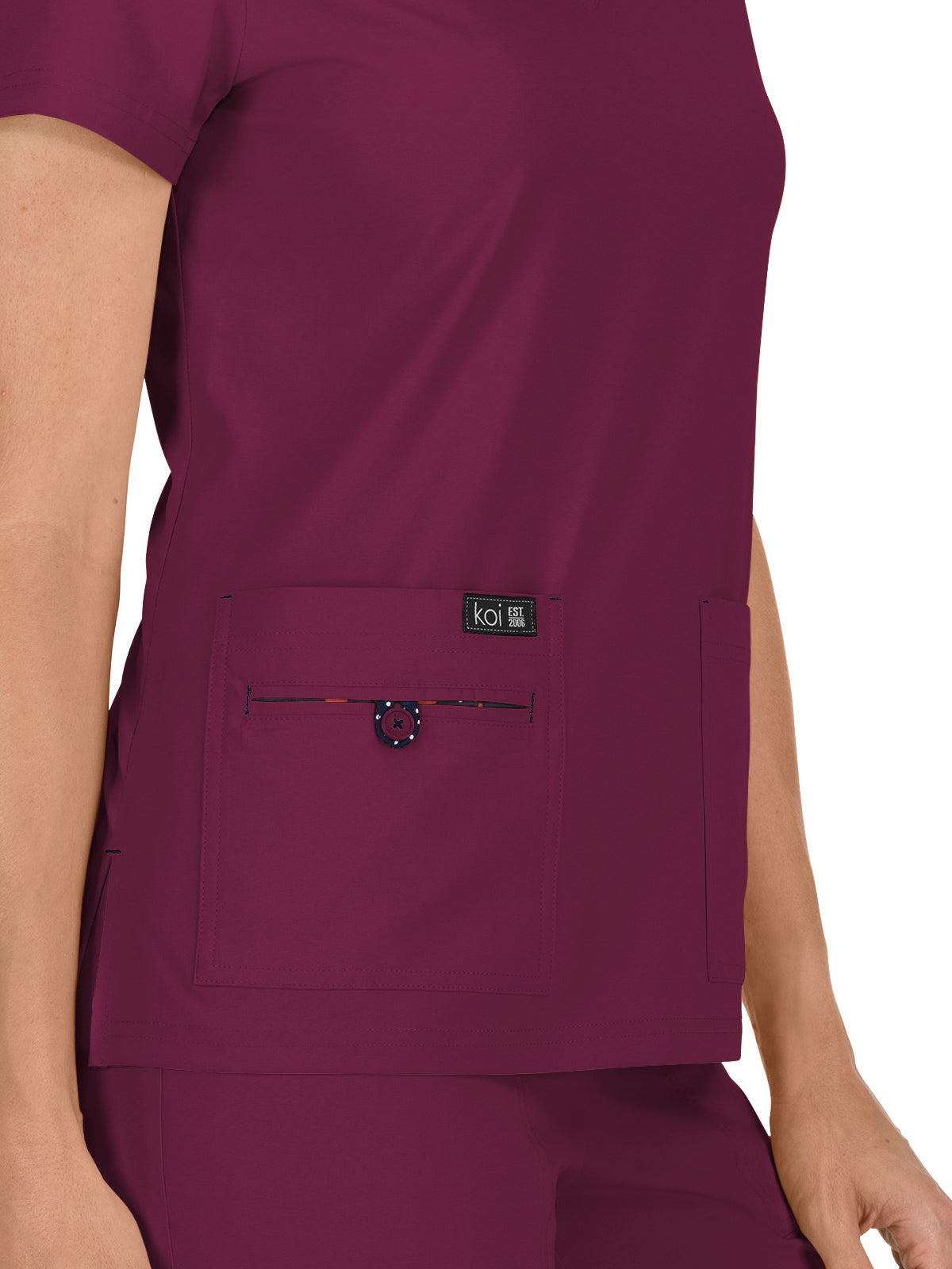Women's 4-Pocket Stretch V-Neck Becca Top - 373 - Wine