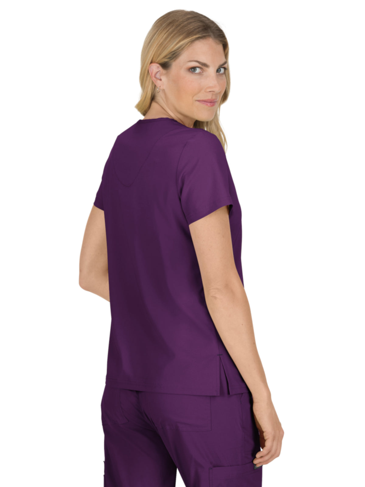 Women's 4-Pocket Stretch V-Neck Becca Top - 373 - Eggplant