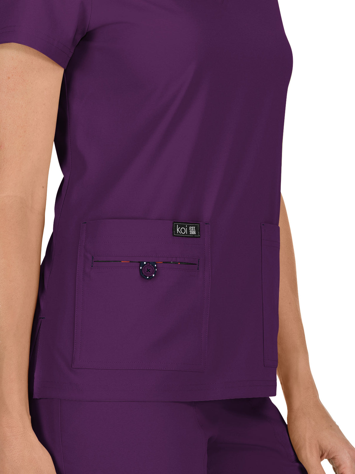 Women's 4-Pocket Stretch V-Neck Becca Top - 373 - Eggplant