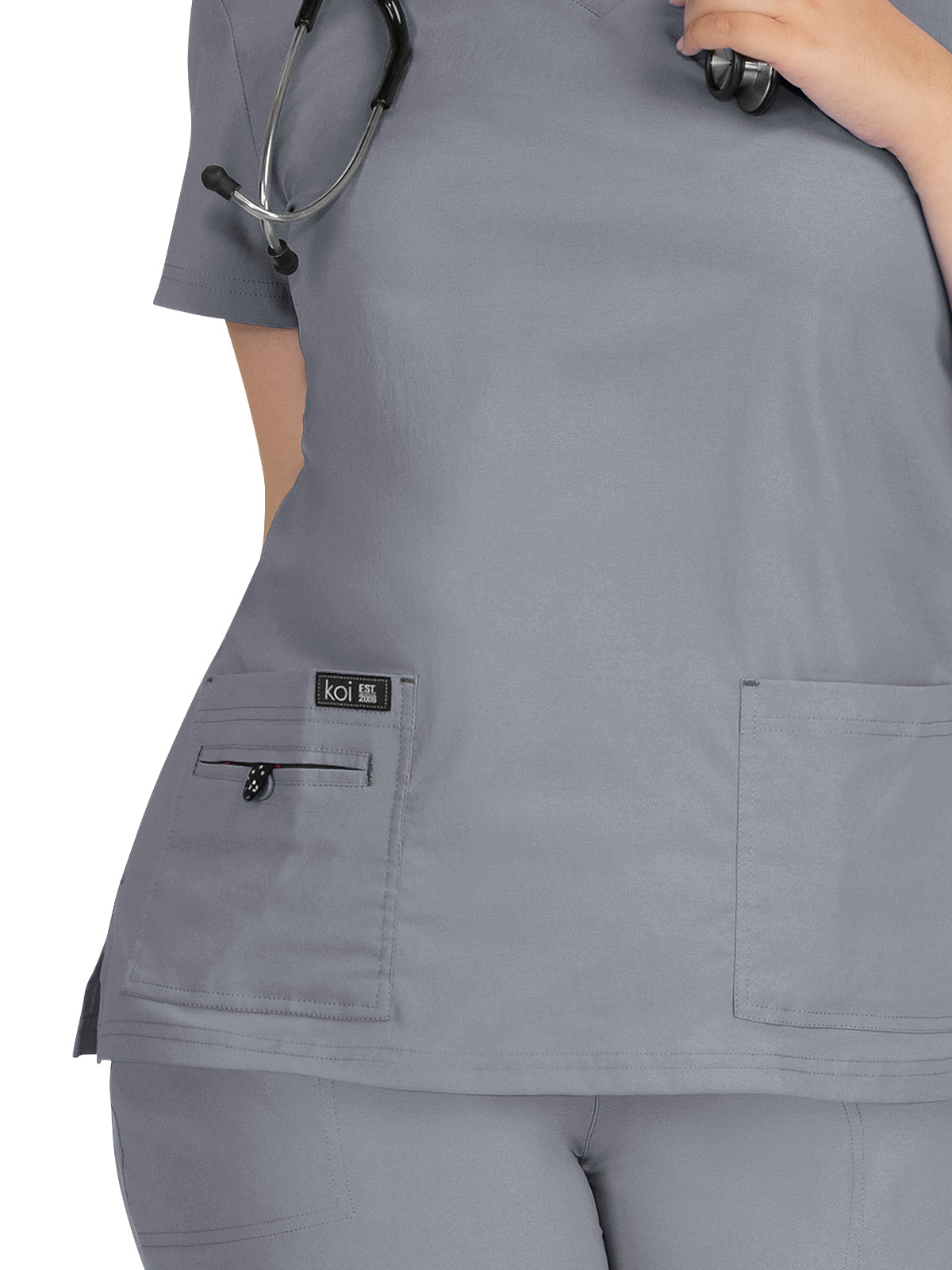 Women's 4-Pocket Stretch V-Neck Becca Top - 373 - Platinum Grey