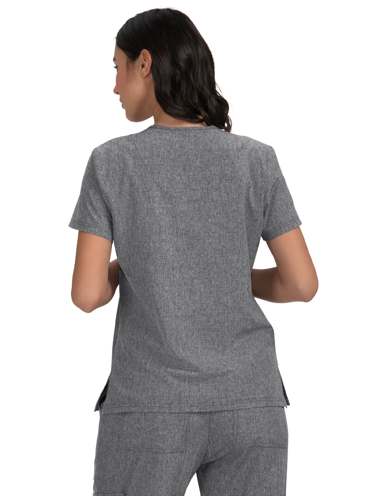 Women's 4-Pocket Stretch V-Neck Becca Top - 373 - Heather Grey
