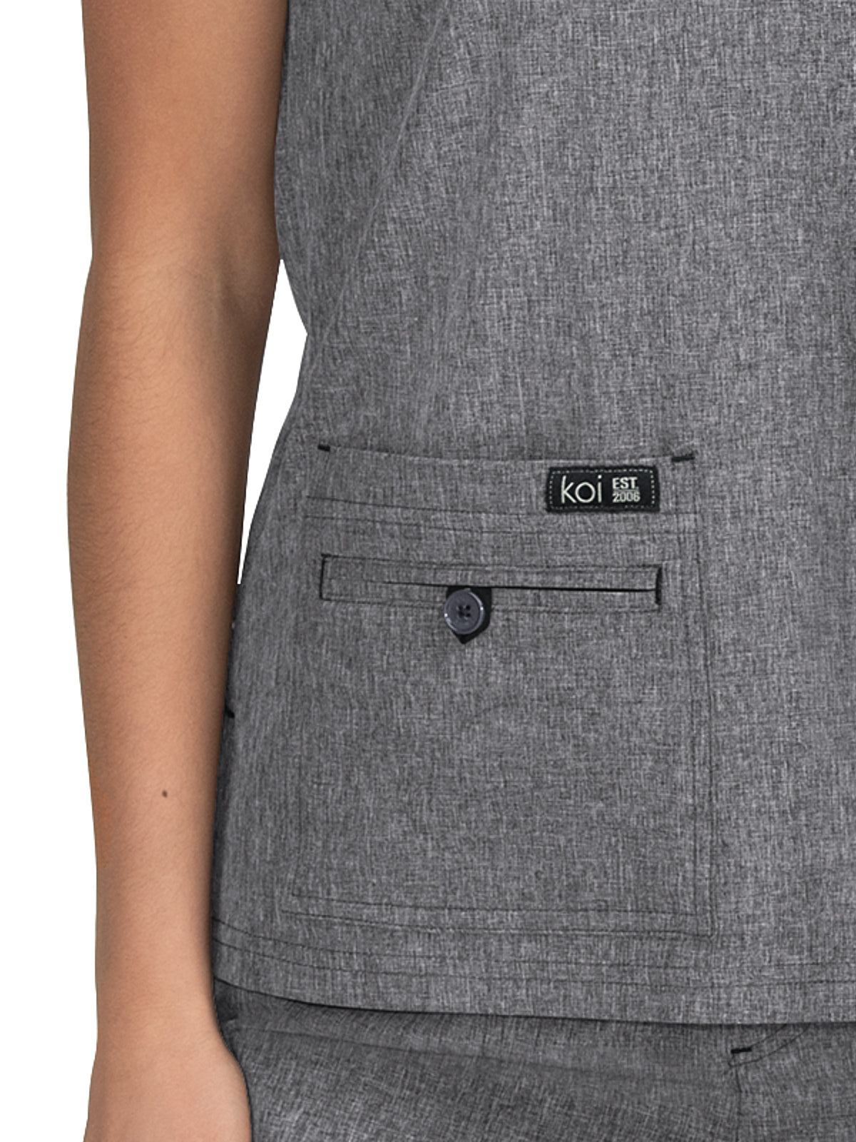 Women's 4-Pocket Stretch V-Neck Becca Top - 373 - Heather Grey