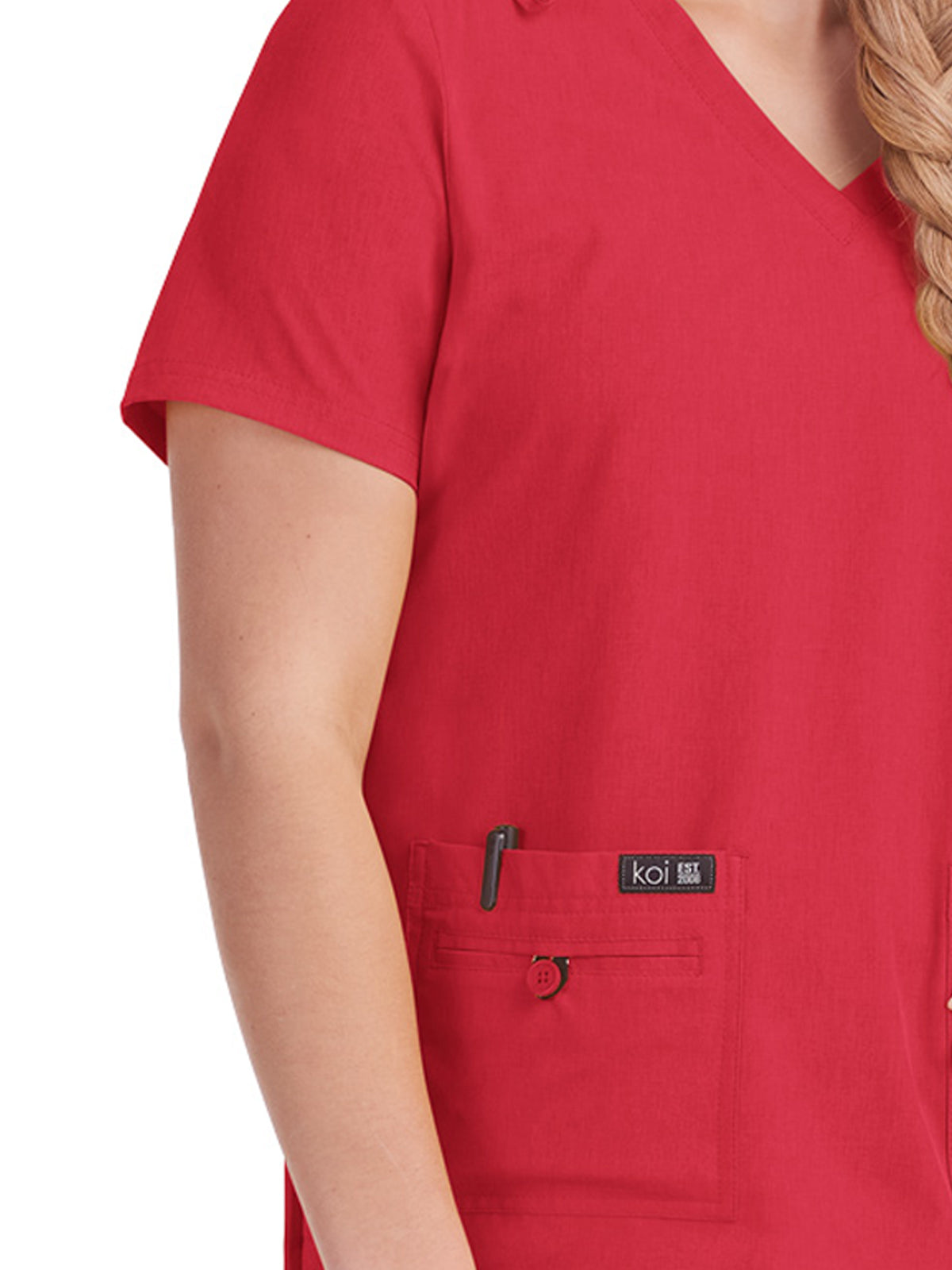 Women's 4-Pocket Stretch V-Neck Becca Top - 373 - Heather Candy Red