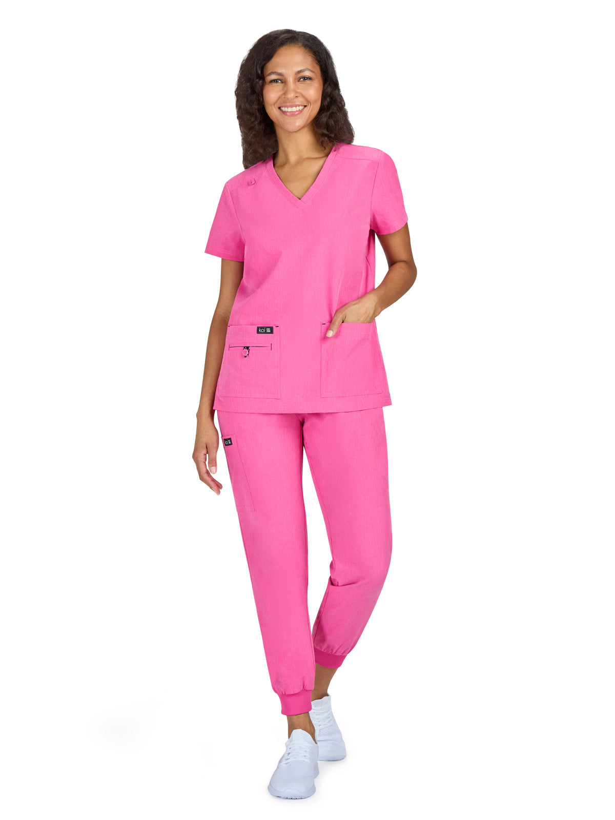 Women's 4-Pocket Stretch V-Neck Becca Top - 373 - Heather Pink Lemonade