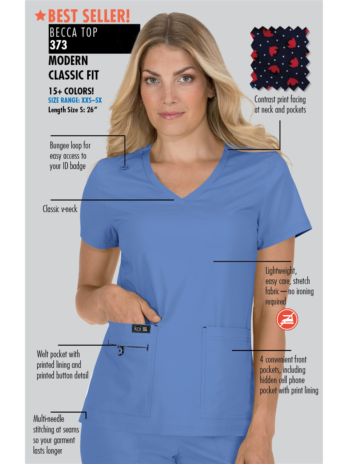 Women's 4-Pocket Stretch V-Neck Becca Top - 373 - Galaxy