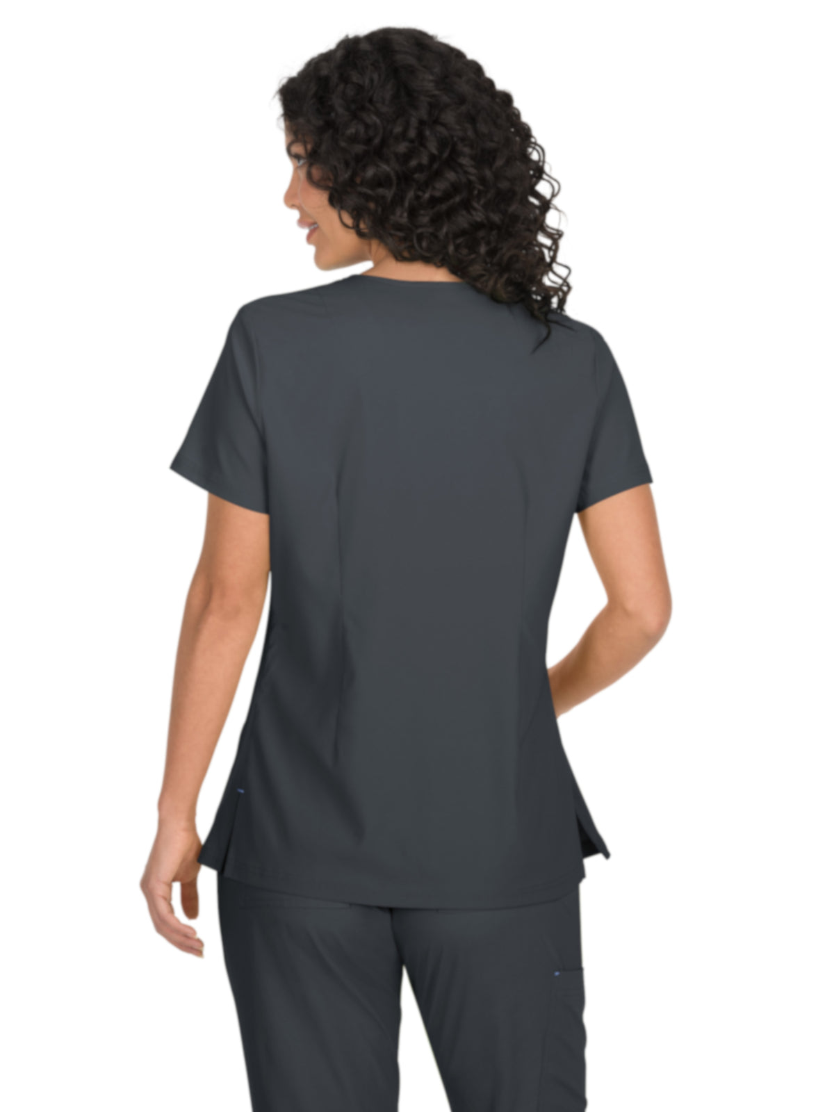 Women's Mock-Wrap Neck Katie Top - 374 - Charcoal
