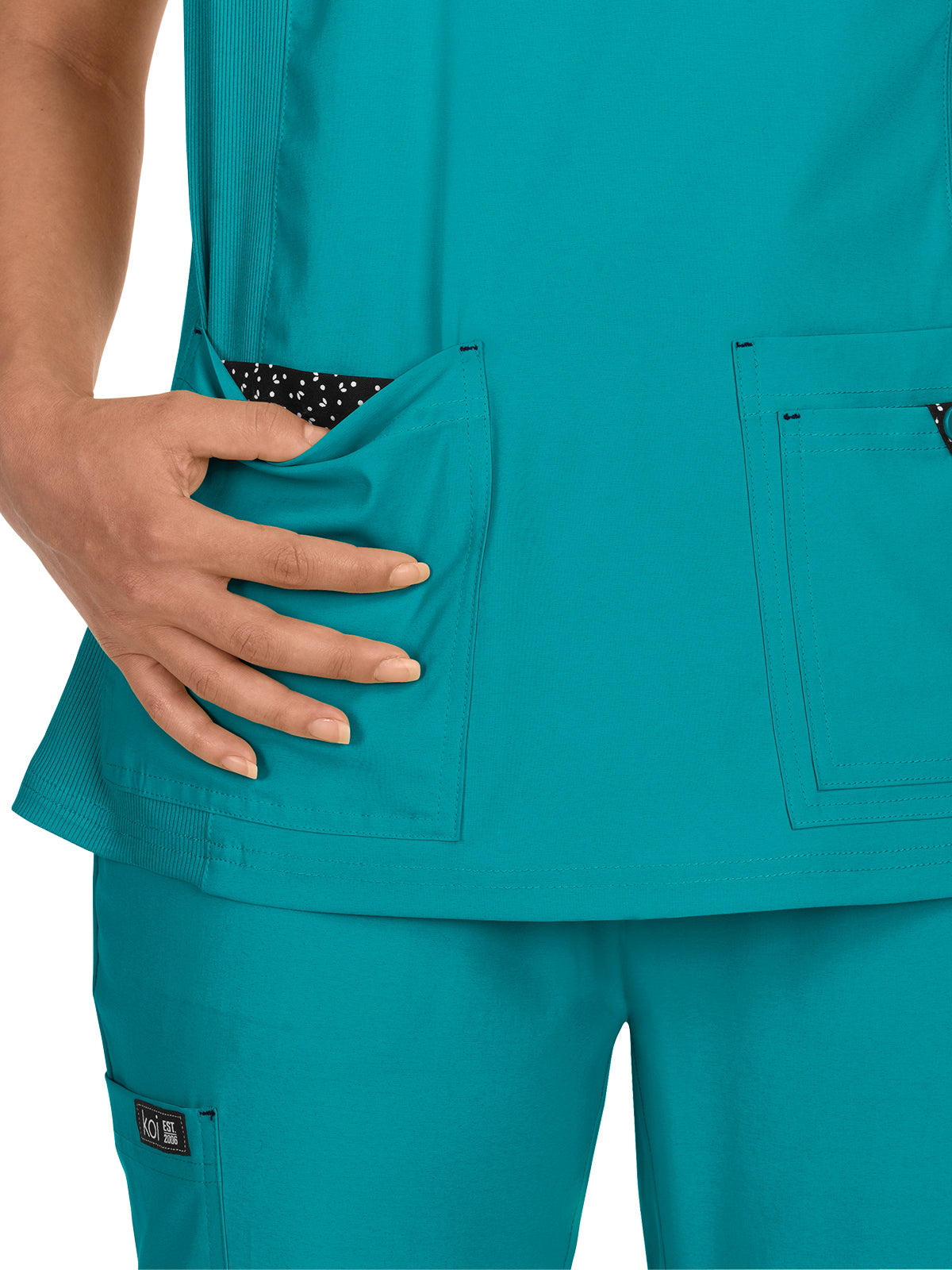 Women's Mock-Wrap Neck Katie Top - 374 - Teal