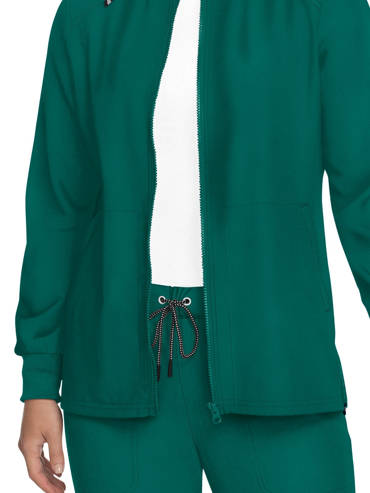 Women's Zipper Front Stretch Always in Motion Jacket - 458 - Hunter