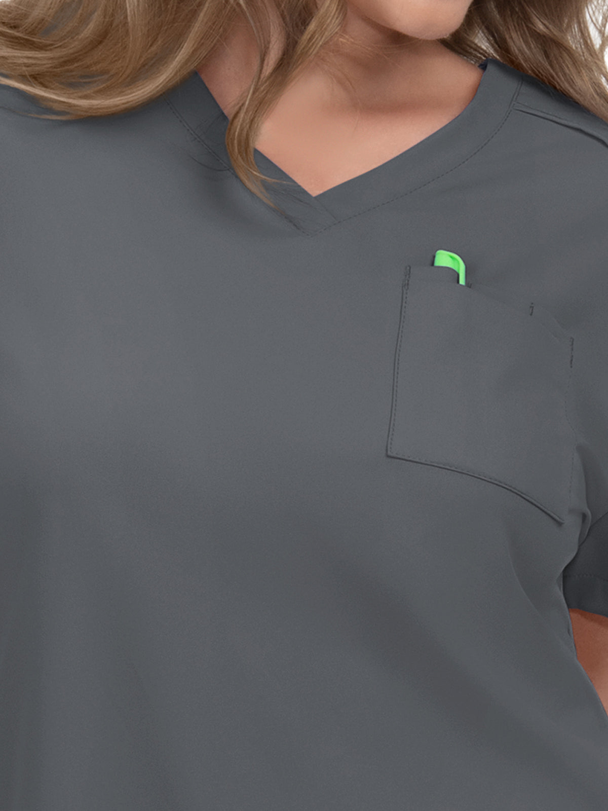 Women's 2-Pocket V-Neck Tuck-In Aura Top - C100 - Pewter