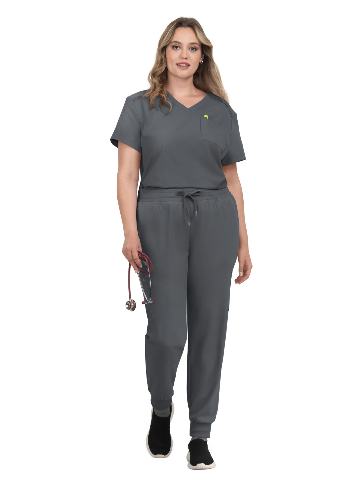 Women's 2-Pocket V-Neck Tuck-In Aura Top - C100 - Pewter