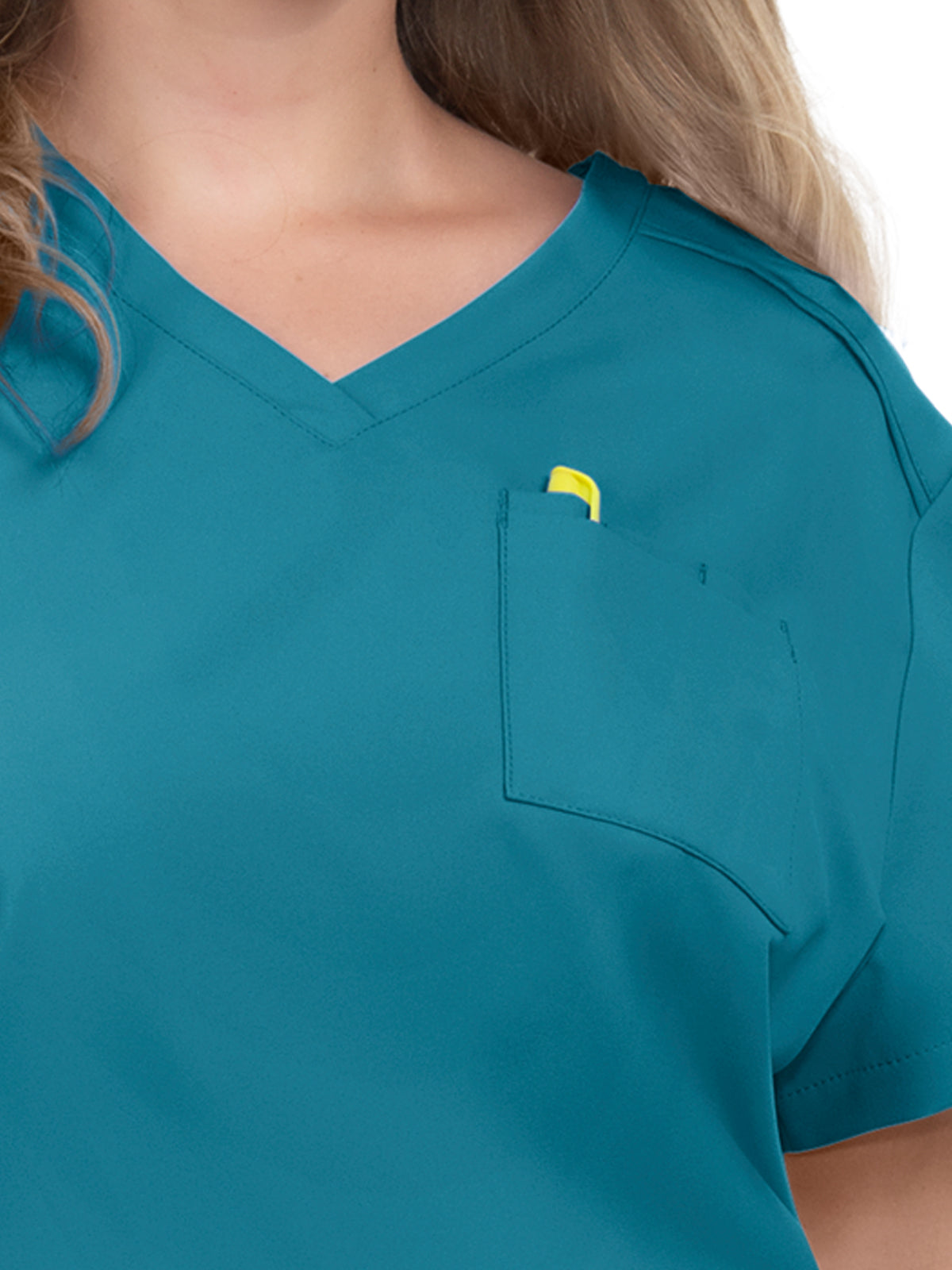 Women's 2-Pocket V-Neck Tuck-In Aura Top - C100 - Teal