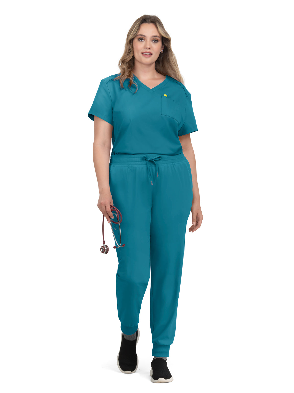 Women's 2-Pocket V-Neck Tuck-In Aura Top - C100 - Teal