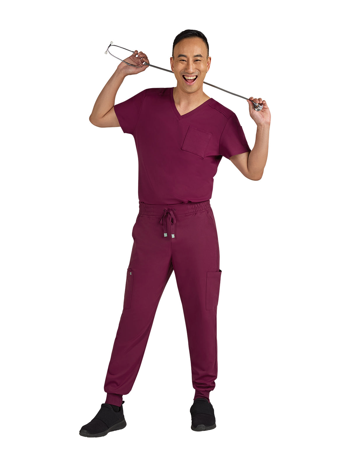 Men's Drawstring Elastic Waist Connective Jogger Pant - C600 - Wine