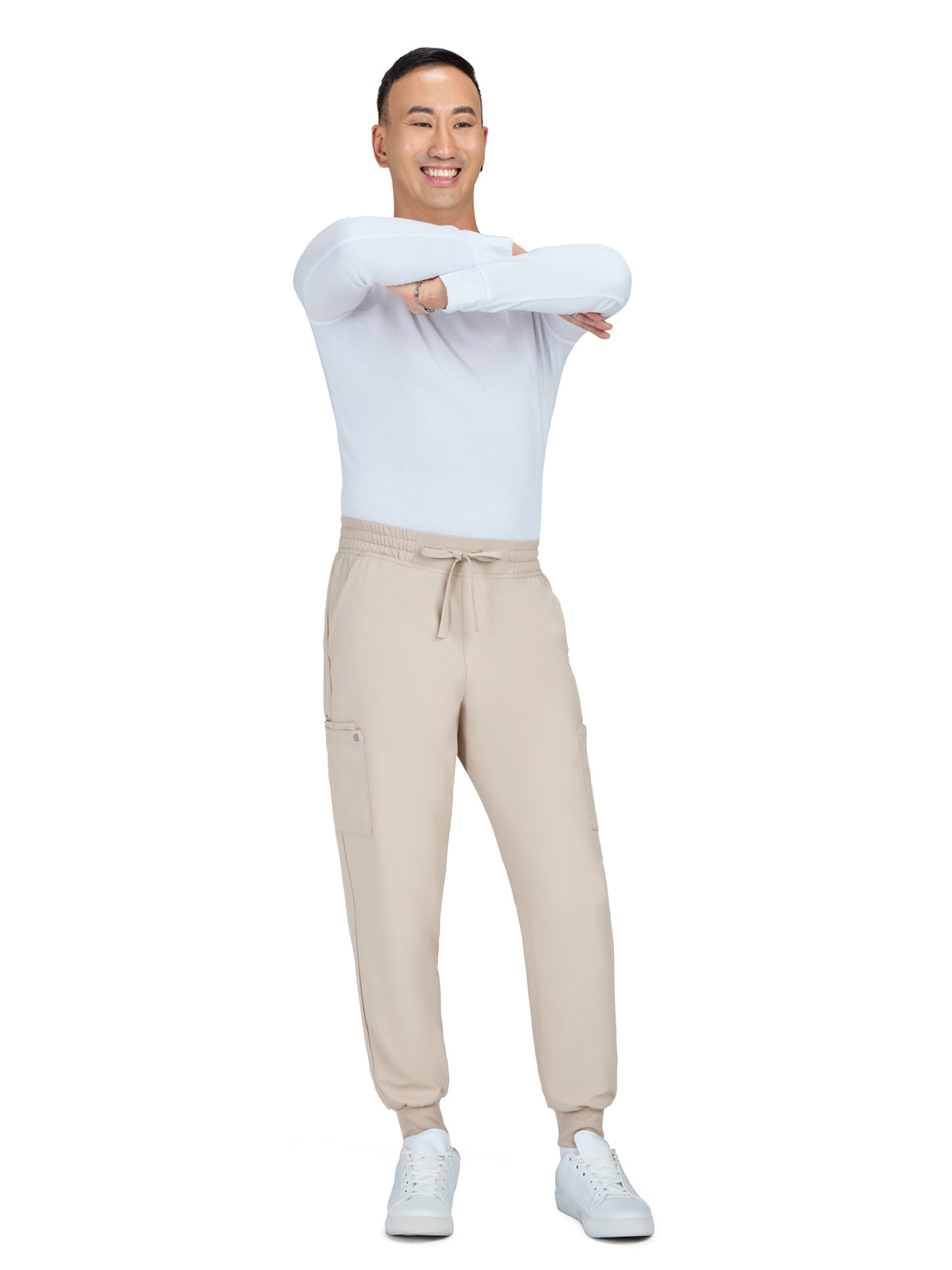 Men's Drawstring Elastic Waist Connective Jogger Pant - C600 - Khaki
