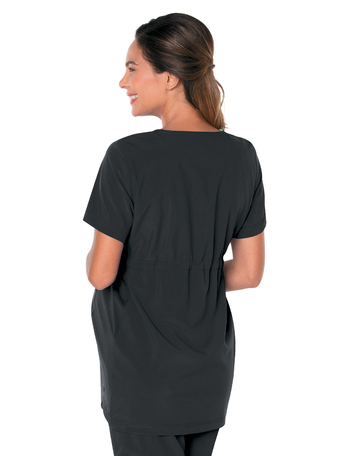 Women's 3-Pocket Adjustable Drawstring Empire Waist V-Neck Maternity Top - 4399 - Black