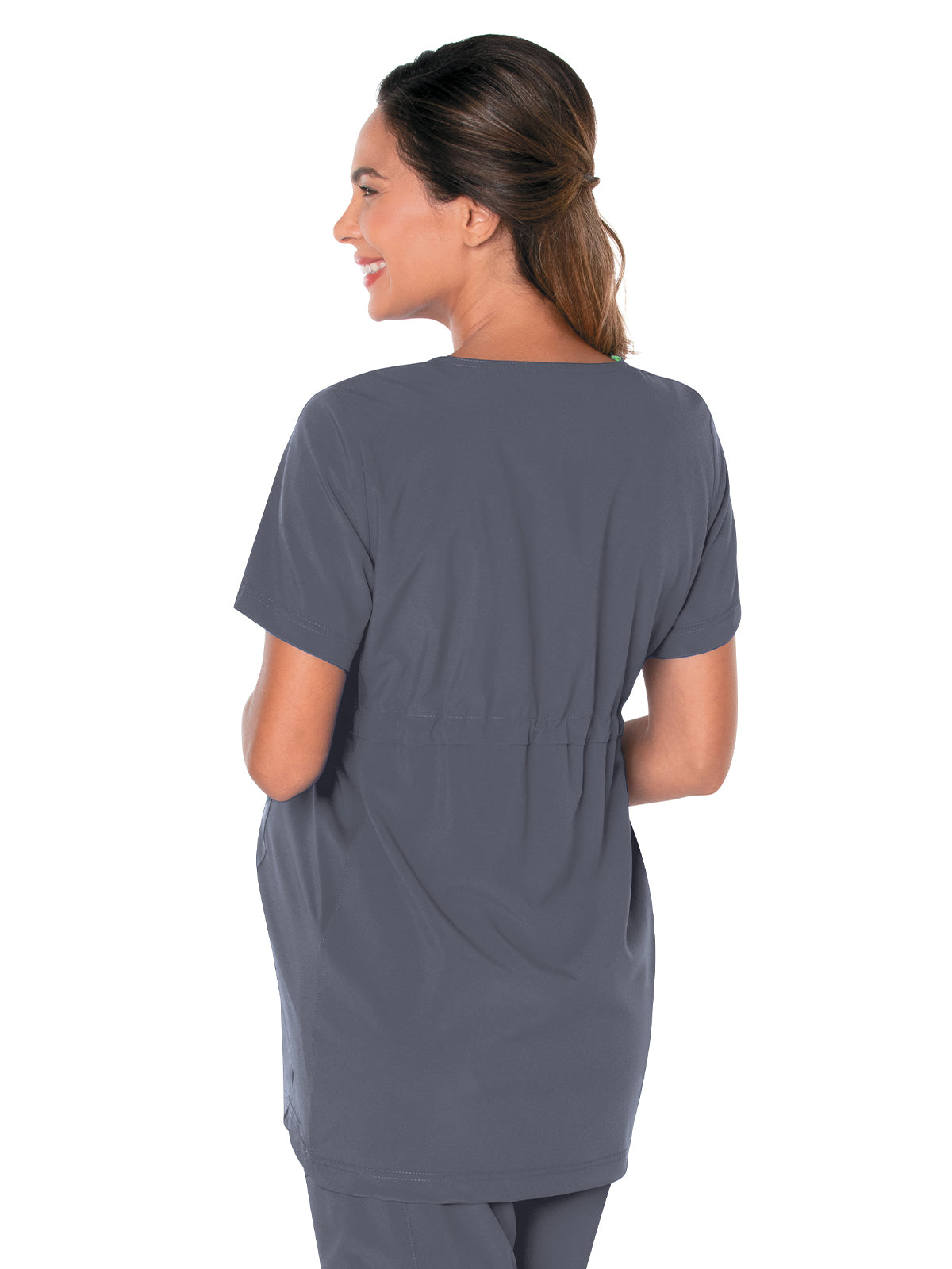 Women's 3-Pocket Adjustable Drawstring Empire Waist V-Neck Maternity Top - 4399 - Steel