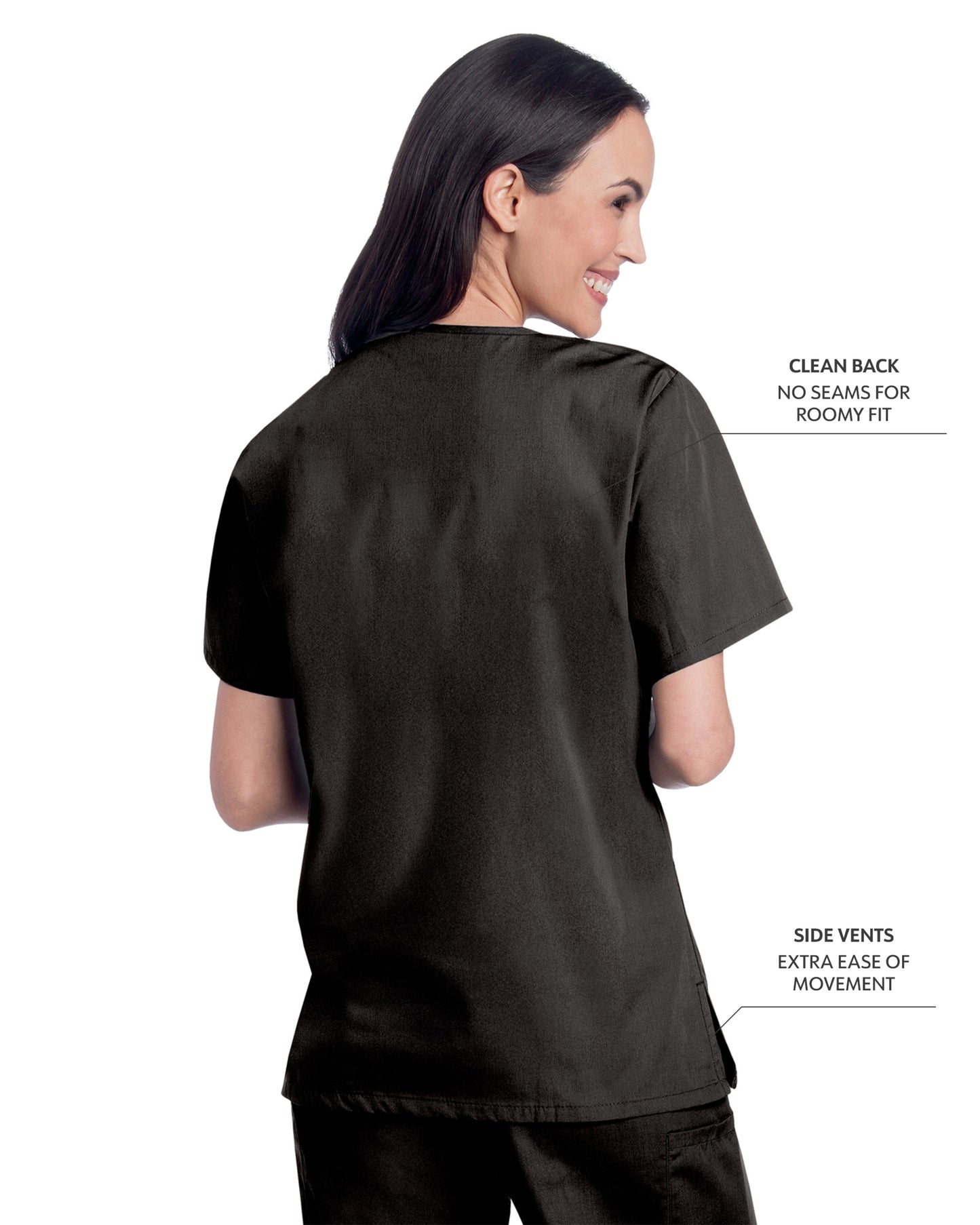Women's 3-Pocket Clean Back V-Neck Top - 70221 - Black