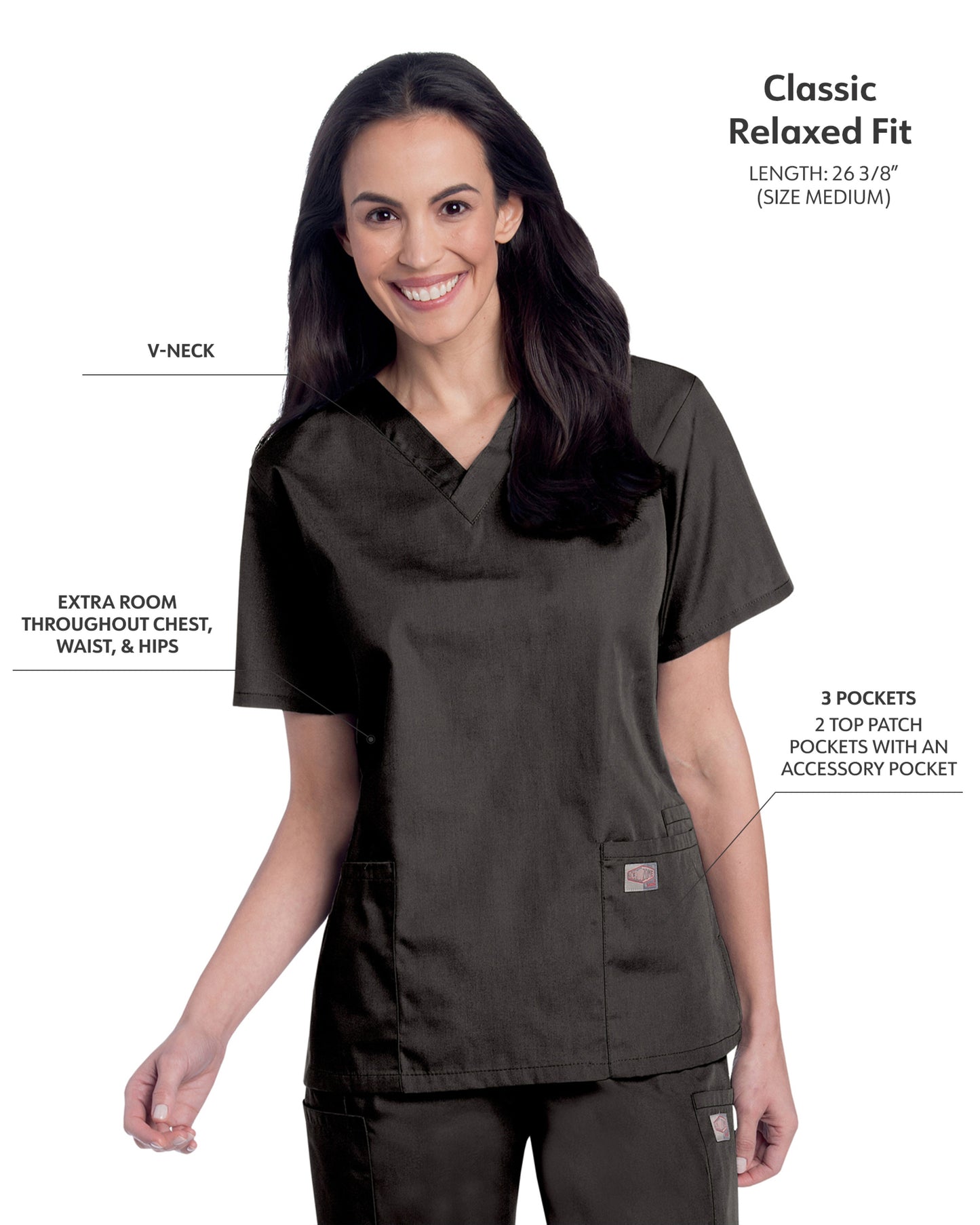 Women's 3-Pocket Clean Back V-Neck Top - 70221 - Black