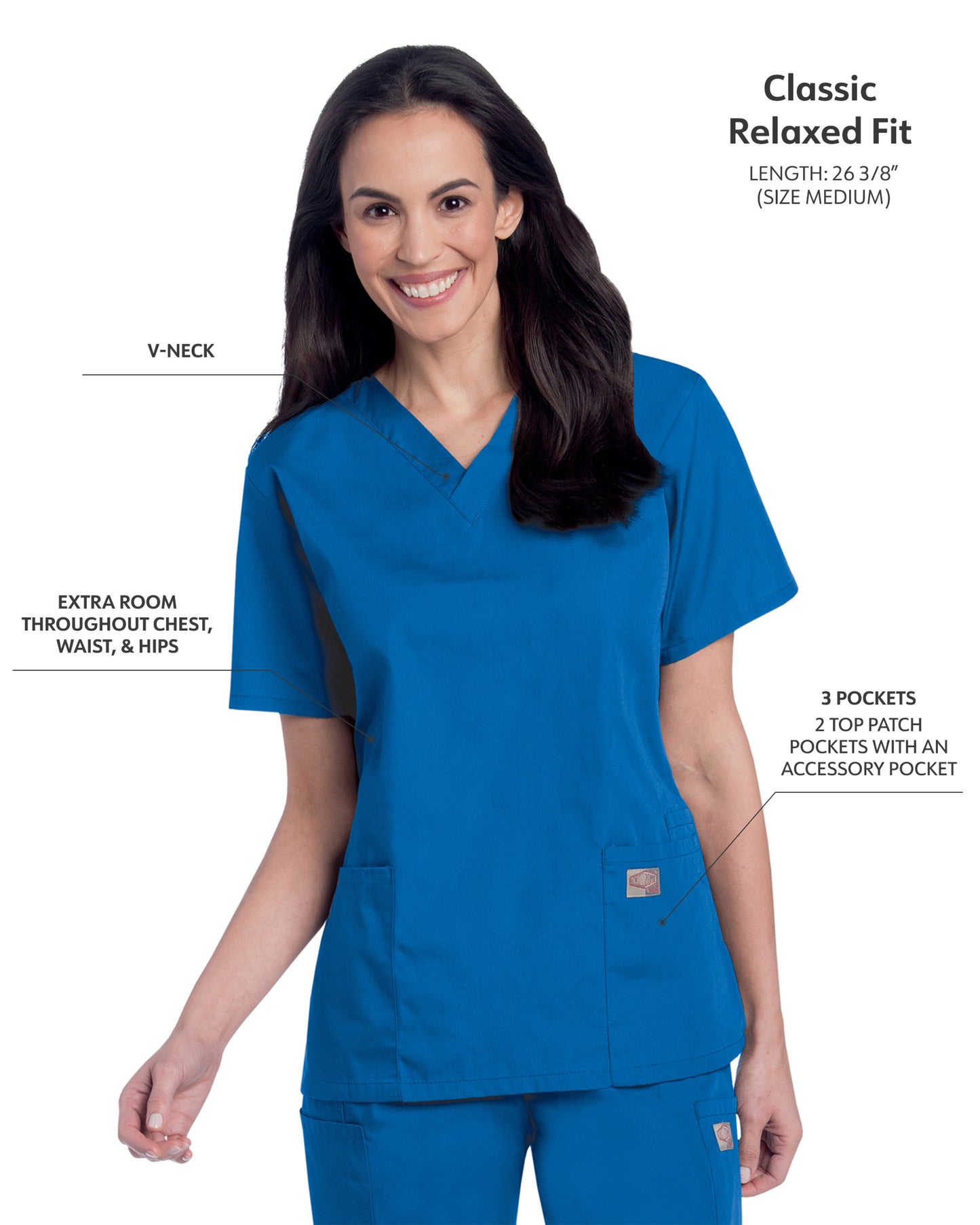 Women's 3-Pocket Clean Back V-Neck Top - 70221 - Royal Blue