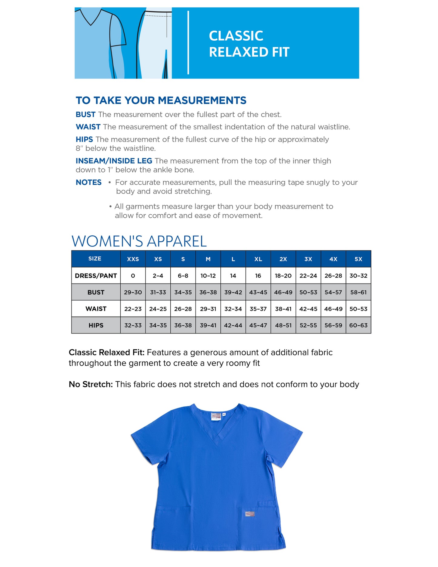 Women's 3-Pocket Clean Back V-Neck Top - 70221 - Ceil Blue