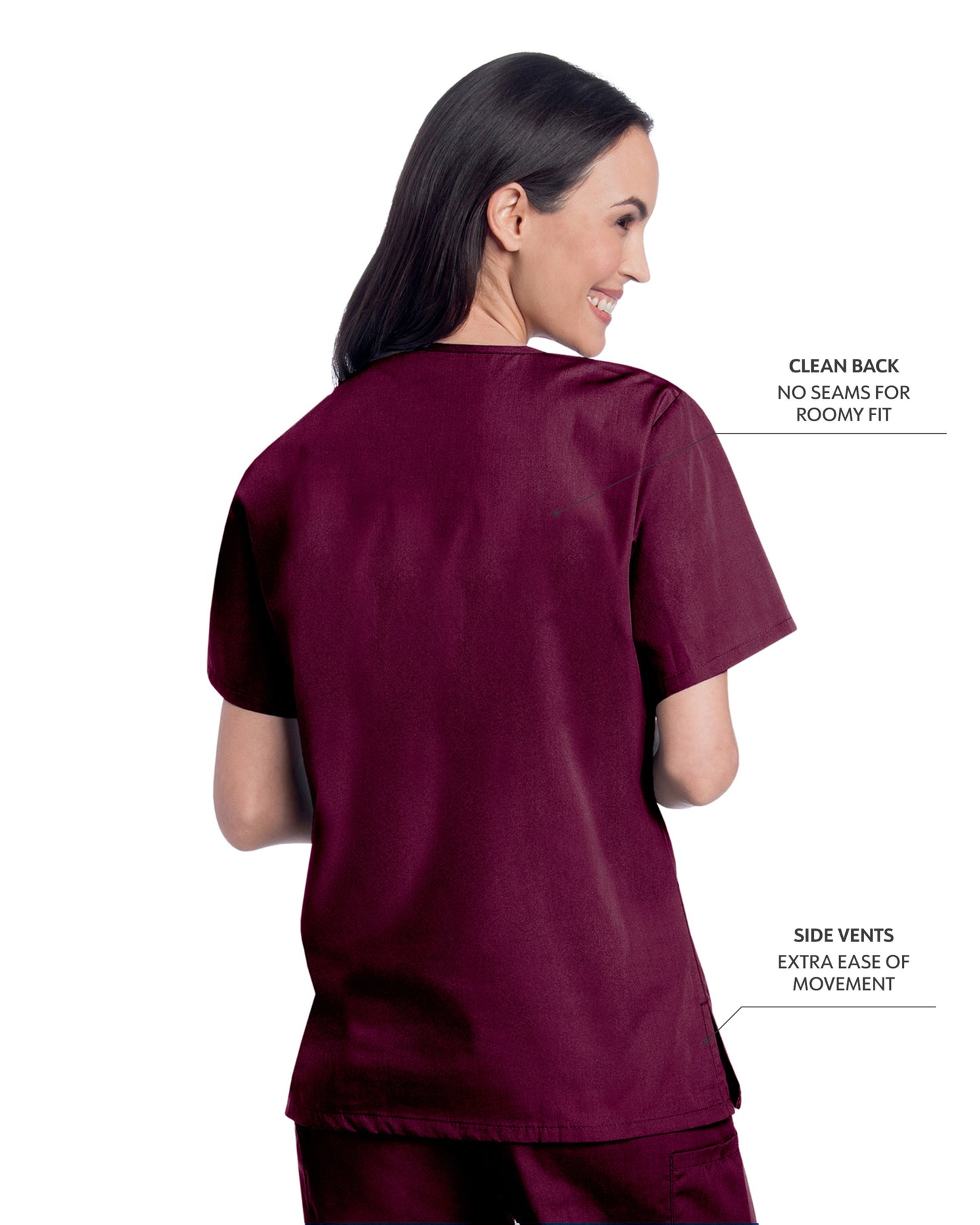 Women's 3-Pocket Clean Back V-Neck Top - 70221 - Wine