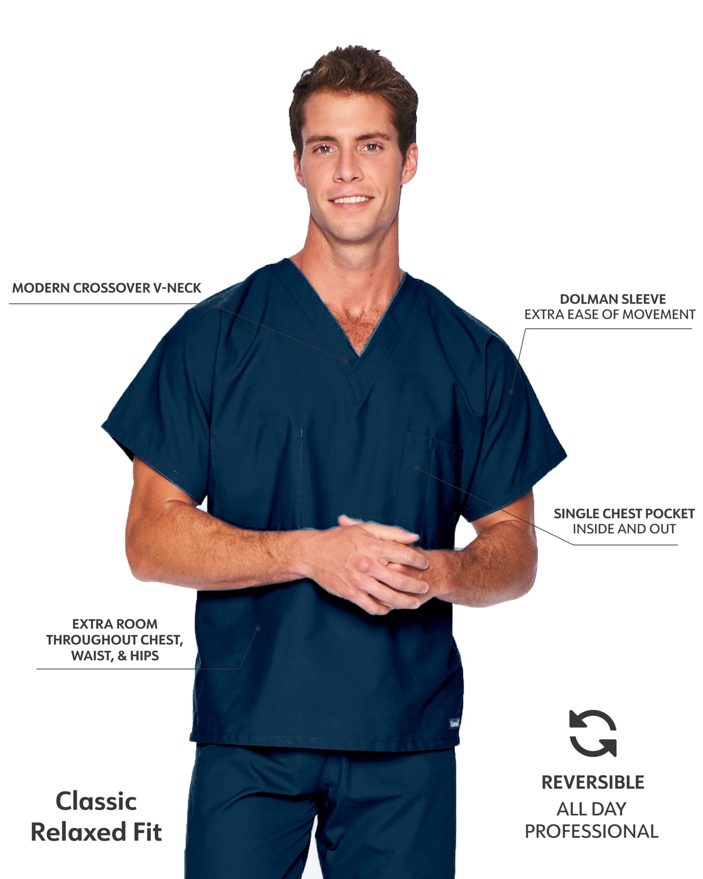 Unisex Reversible 1-Pocket V-Neck Top - 7502 - Navy