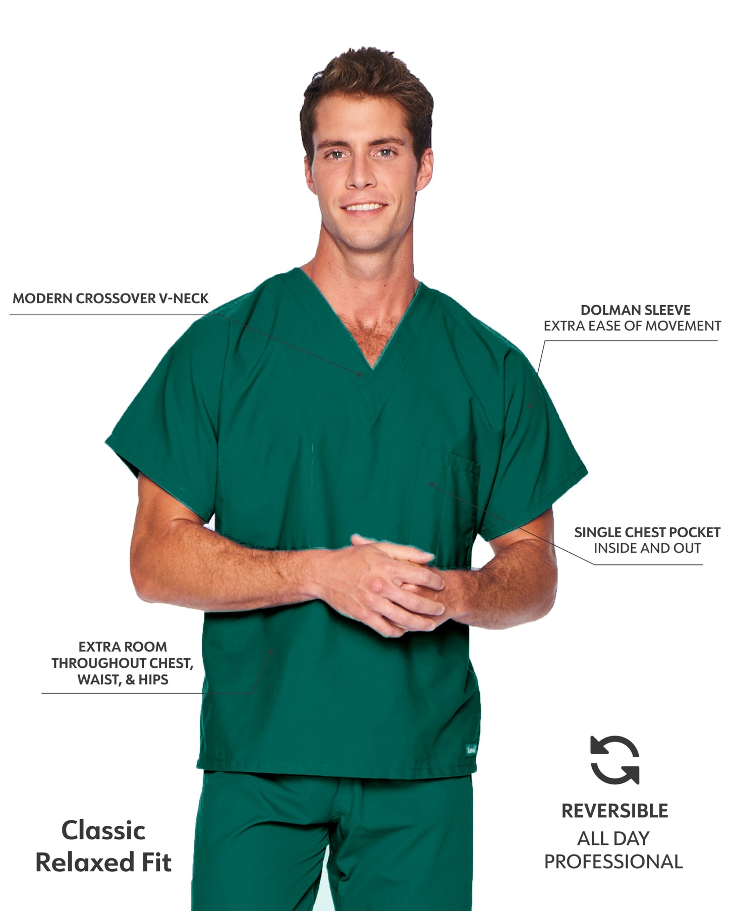Unisex Reversible 1-Pocket V-Neck Top - 7502 - Hunter Green
