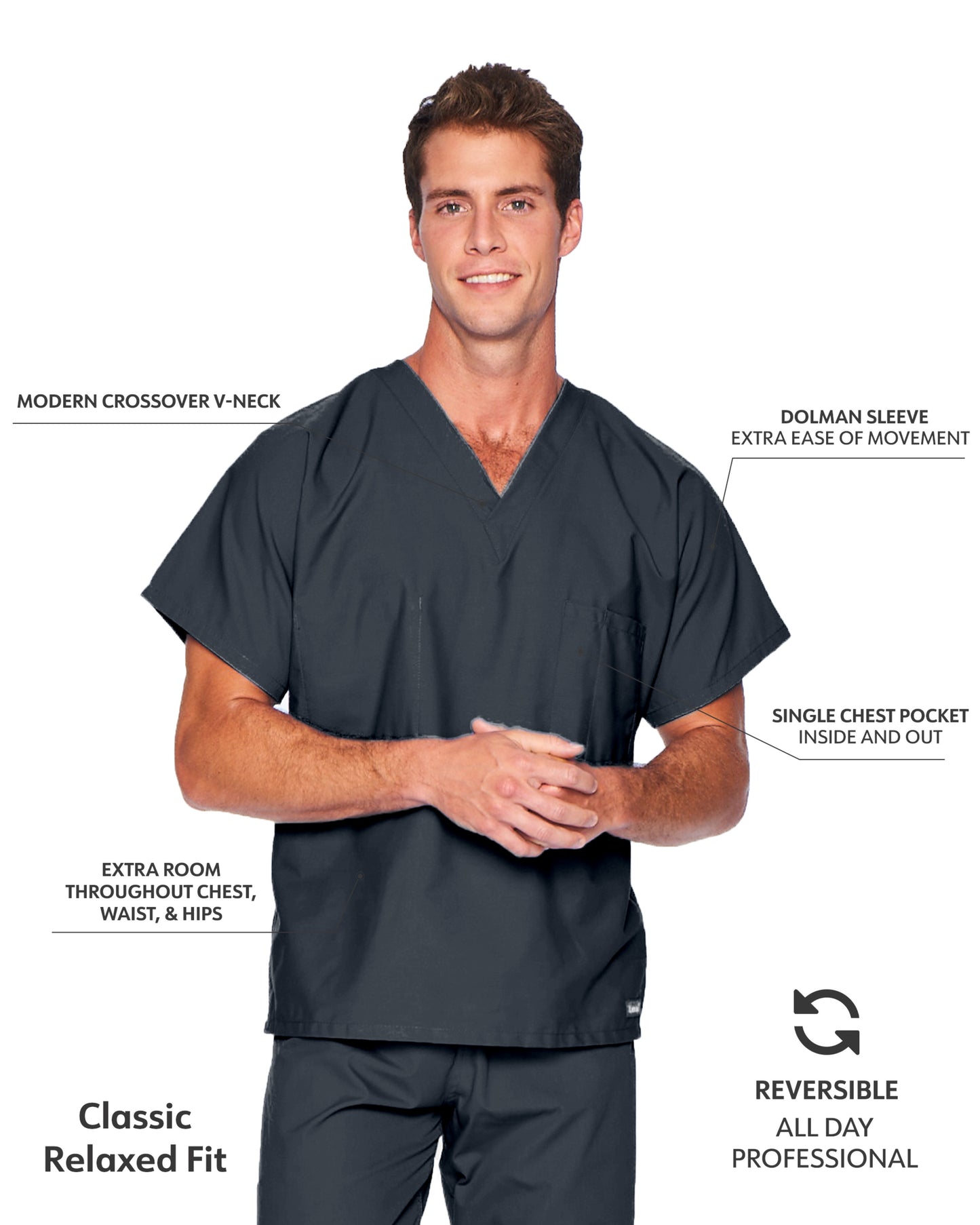 Unisex Reversible 1-Pocket V-Neck Top - 7502 - Graphite