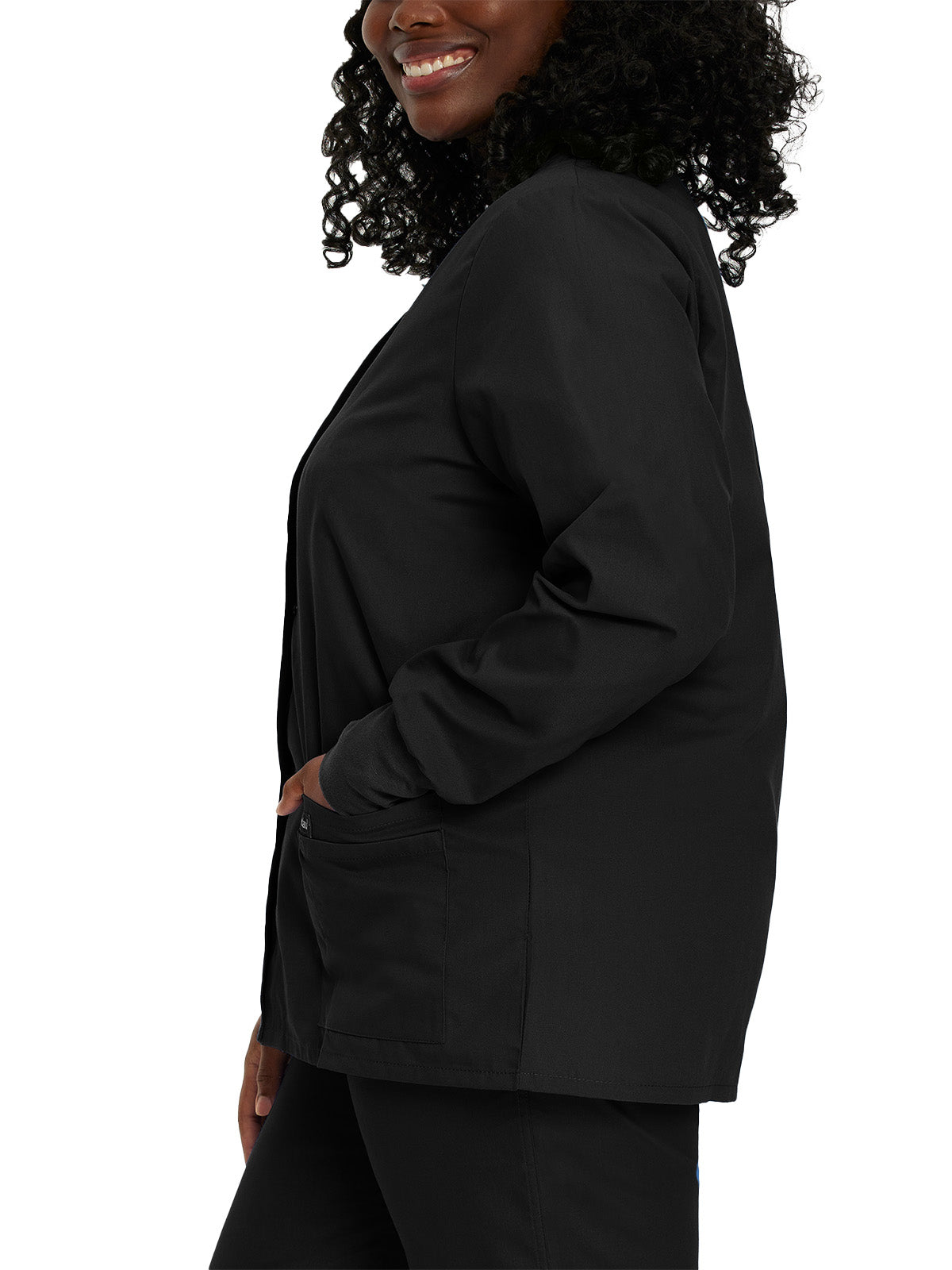 Women's 4-Pocket Crew Neck Warm-Up Jacket - 7525 - Black