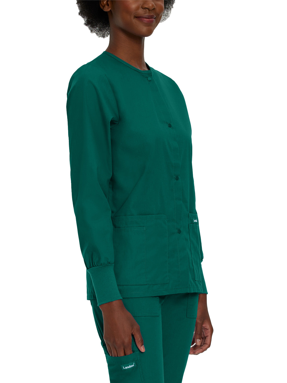 Women's 4-Pocket Crew Neck Warm-Up Jacket - 7525 - Hunter Green