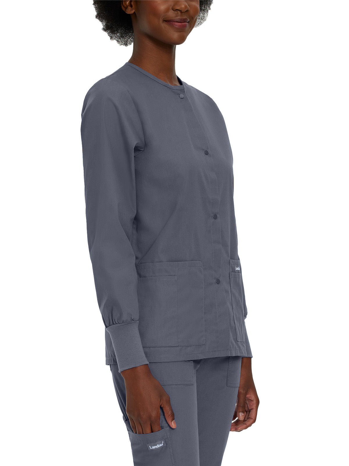 Women's 4-Pocket Crew Neck Warm-Up Jacket - 7525 - Steel Grey