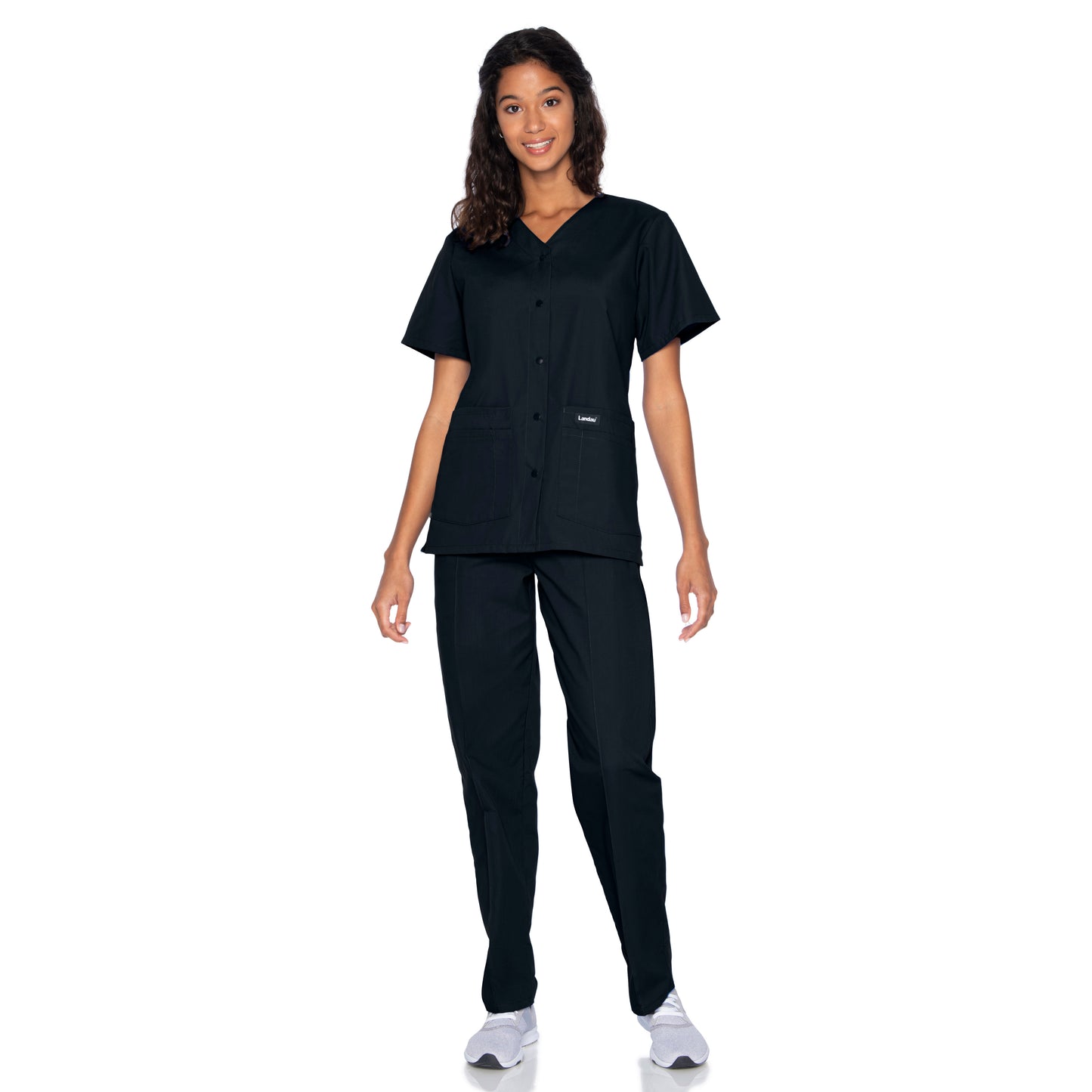 Women's 4-Pocket Snap-Front V-Neck Top - 8232 - Black