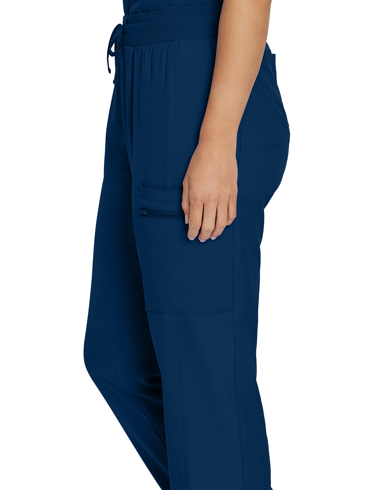 Women's 7-Pocket Mid-Rise Rib-Knit Elastic Waist Cargo Pant - LB400 - Navy