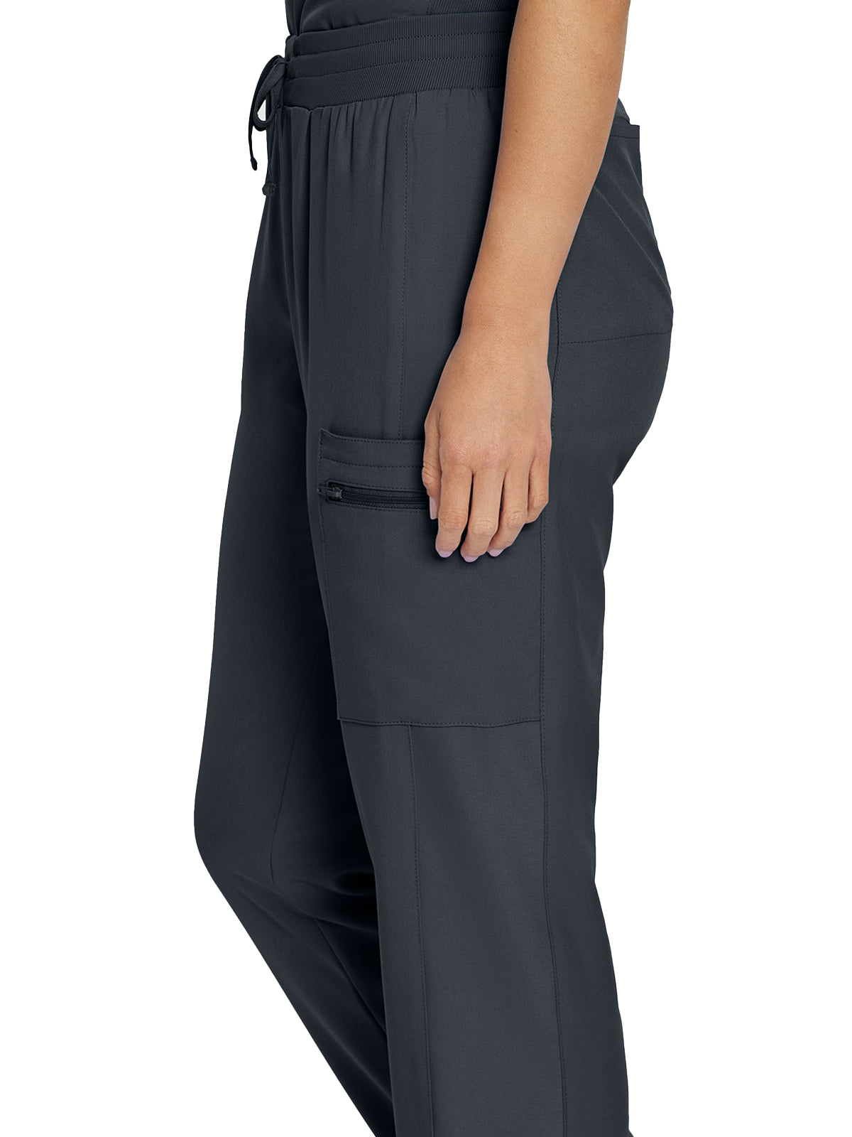 Women's 7-Pocket Mid-Rise Rib-Knit Elastic Waist Cargo Pant - LB400 - Pewter