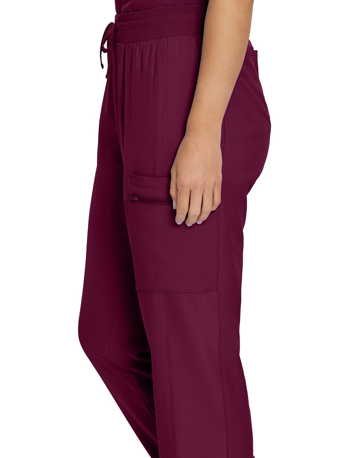 Women's 7-Pocket Mid-Rise Rib-Knit Elastic Waist Cargo Pant - LB400 - Wine