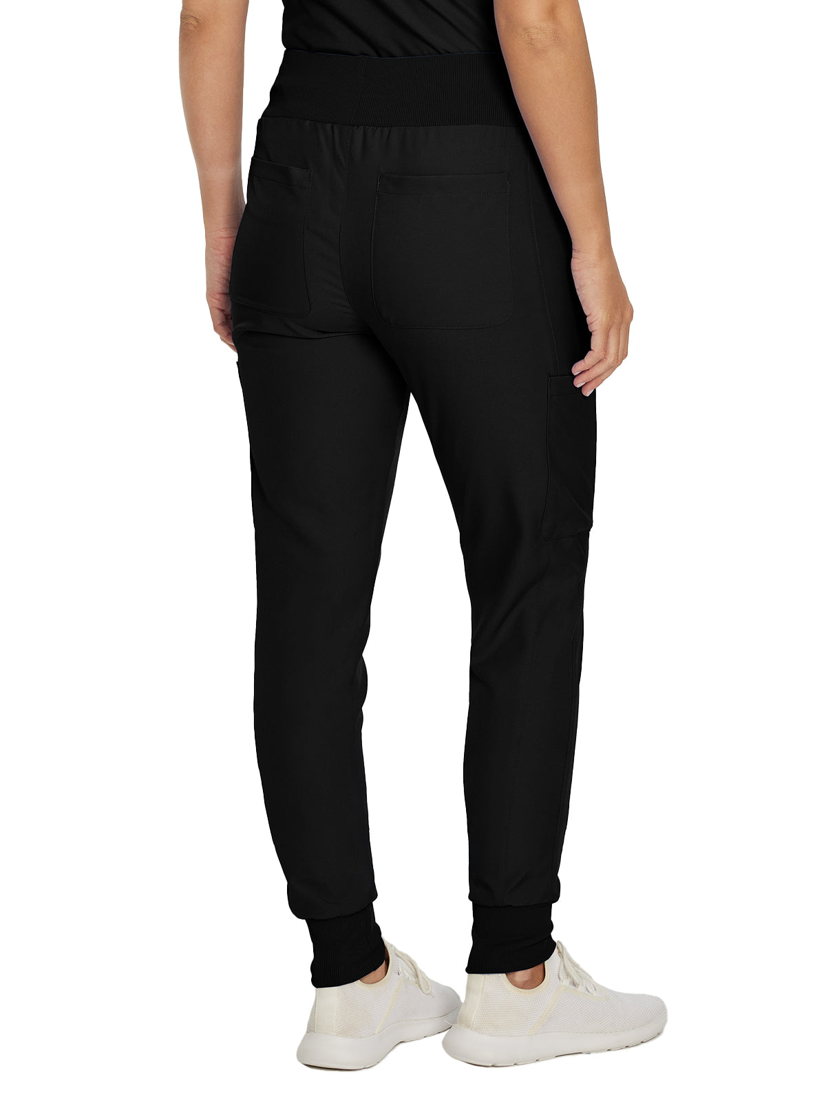 Women's 7-Pocket Mid-Rise Rib-Knit Elastic Waist Cargo Pant - LB401 - Black