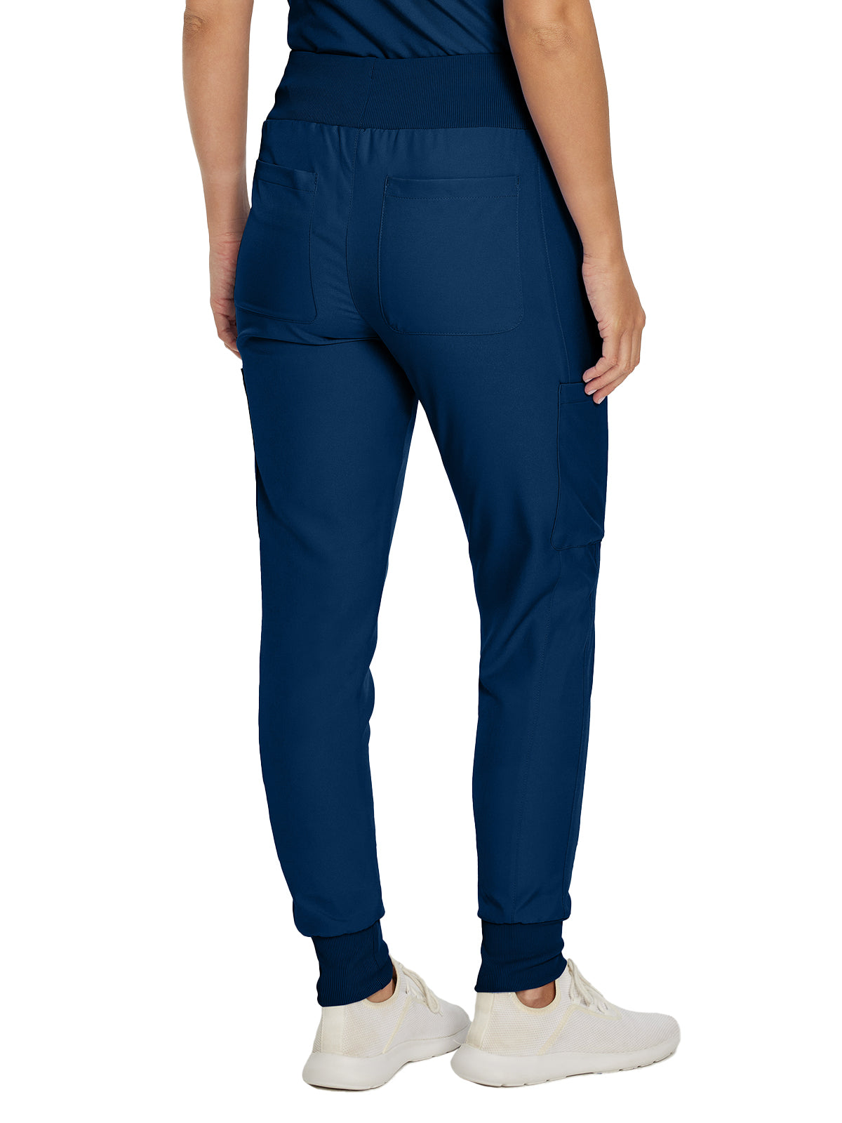Women's 7-Pocket Mid-Rise Rib-Knit Elastic Waist Cargo Pant - LB401 - Navy