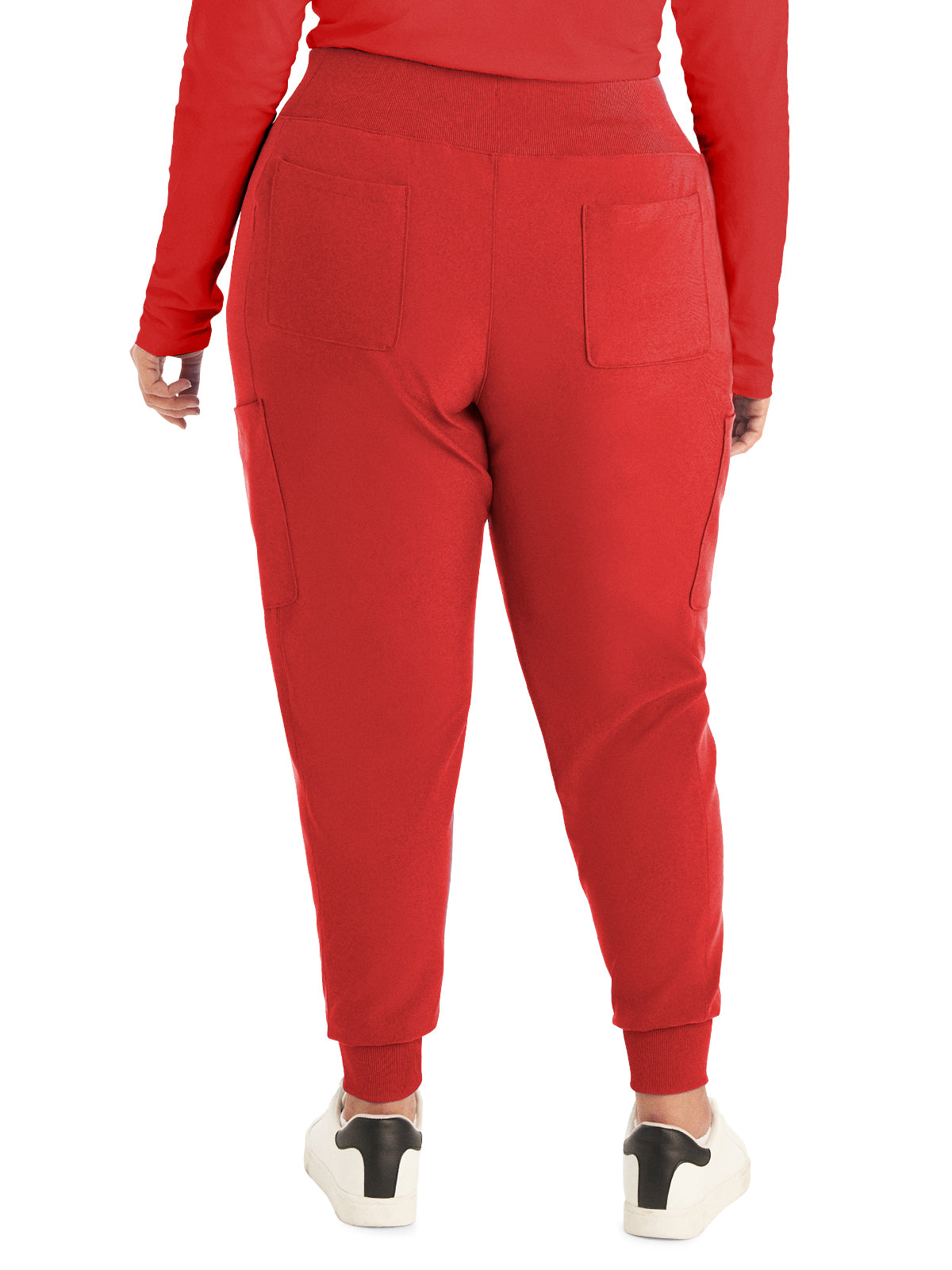 Women's 7-Pocket Mid-Rise Rib-Knit Elastic Waist Cargo Pant - LB401 - Red