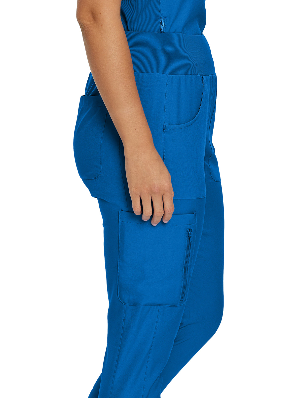 Women's 7-Pocket Mid-Rise Rib-Knit Elastic Waist Cargo Pant - LB401 - Royal