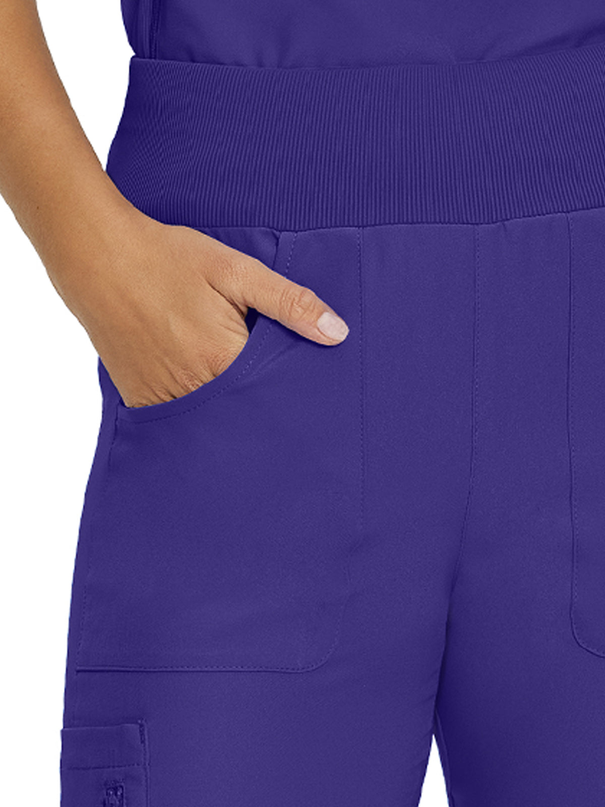 Women's 7-Pocket Mid-Rise Rib-Knit Elastic Waist Cargo Pant - LB401 - Ultra Violet