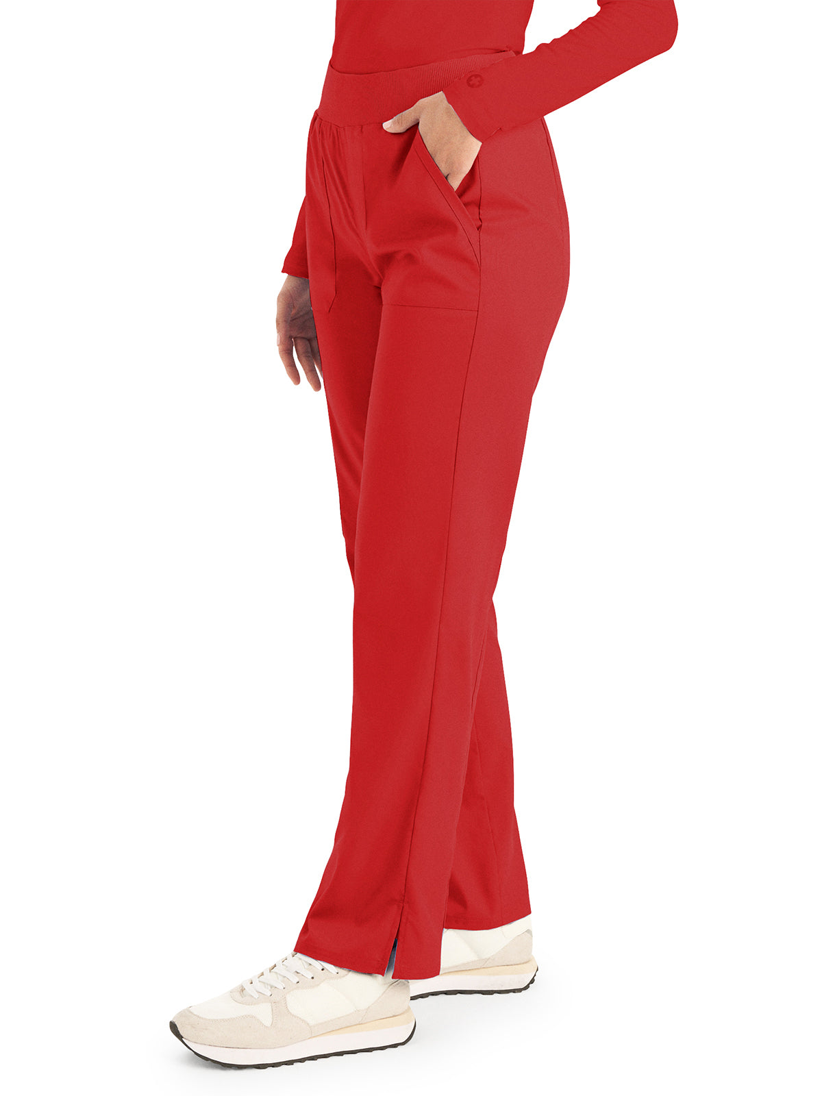 Women's 5-Pocket Mid-Rise Rib-Knit Elastic Waist Straight Leg Pant - LB405 - True Red