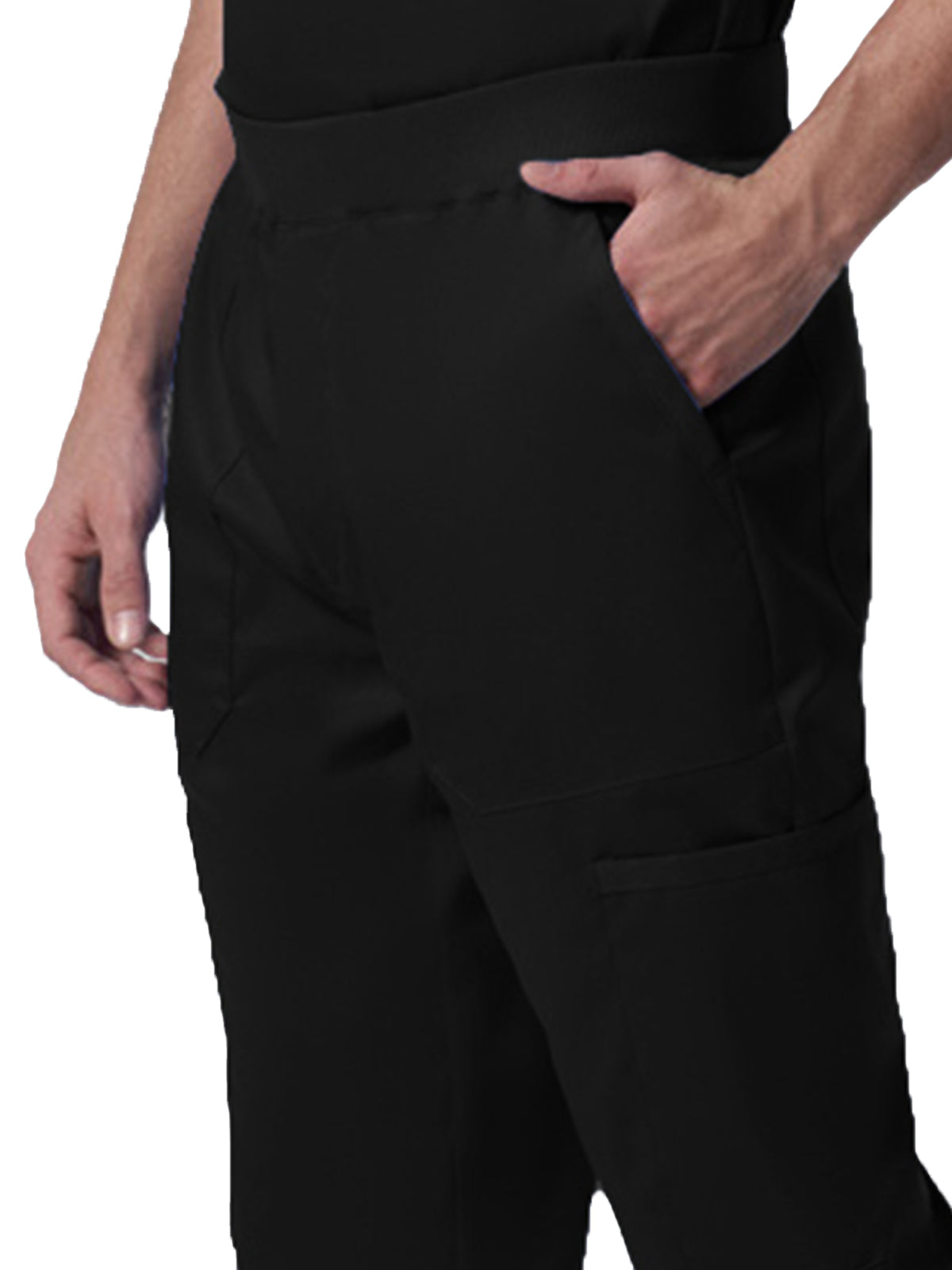 Men's 7-Pocket Mid-Rise Rib-Knit Elastic Waist Jogger Pant - LB407 - Black