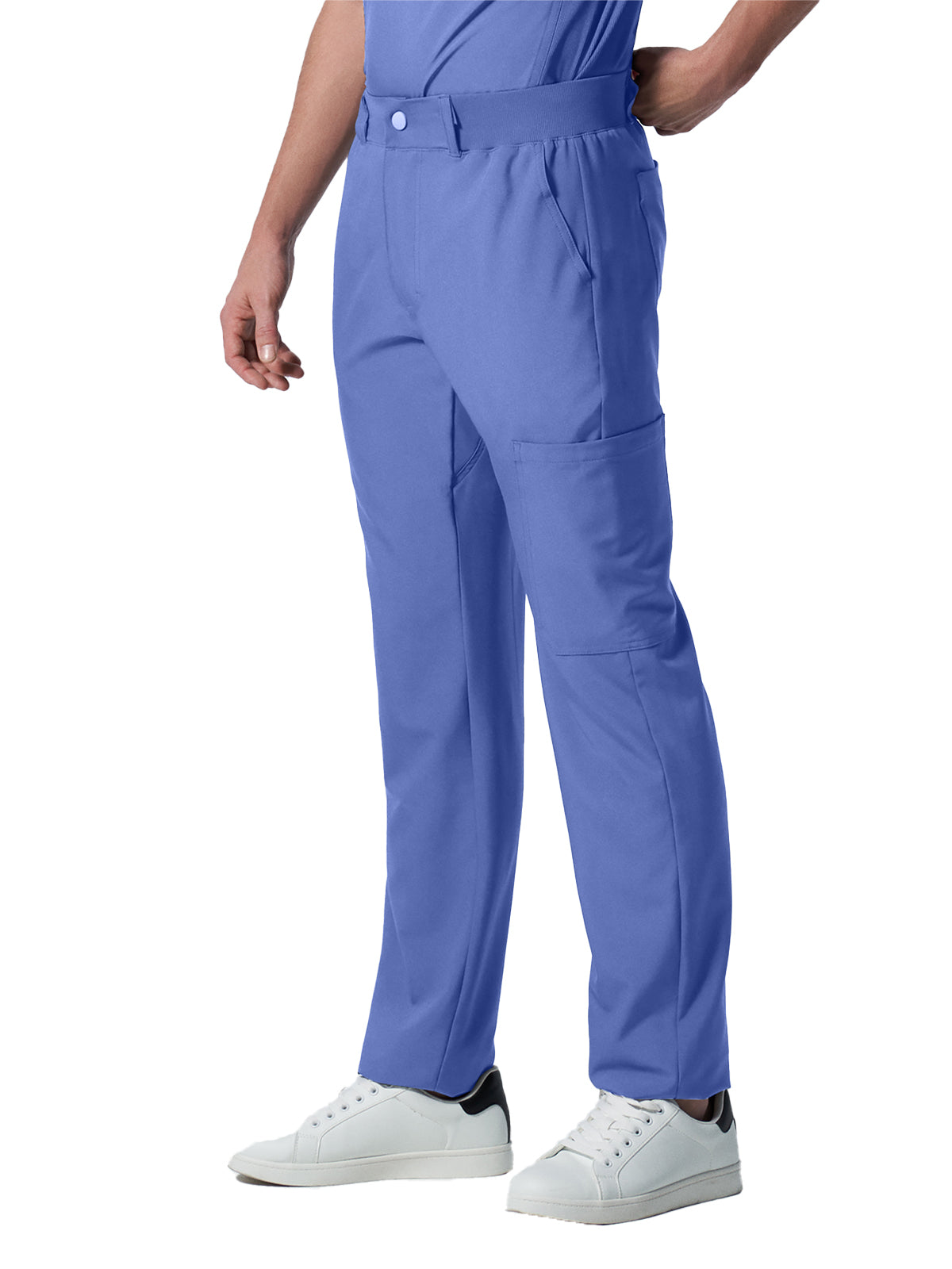 Men's 8-Pocket Mid-Rise Rib-Knit Elastic Waist Cargo Pant - LB410 - Ceil Blue