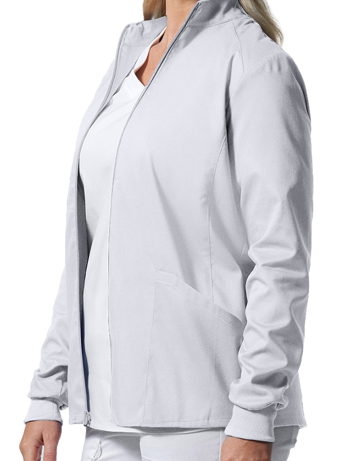 Women's 3-Pocket Mock Neck Zip-Front Jacket - LJ701 - White