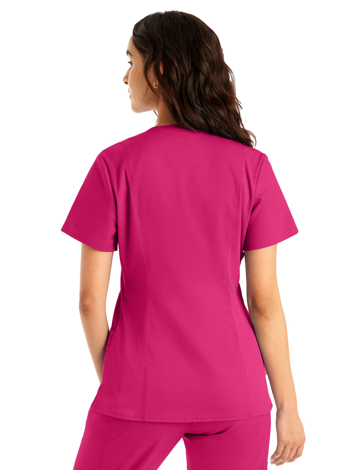 Women's 3-Pocket V-Neck Top - LT105 - Bright Rose