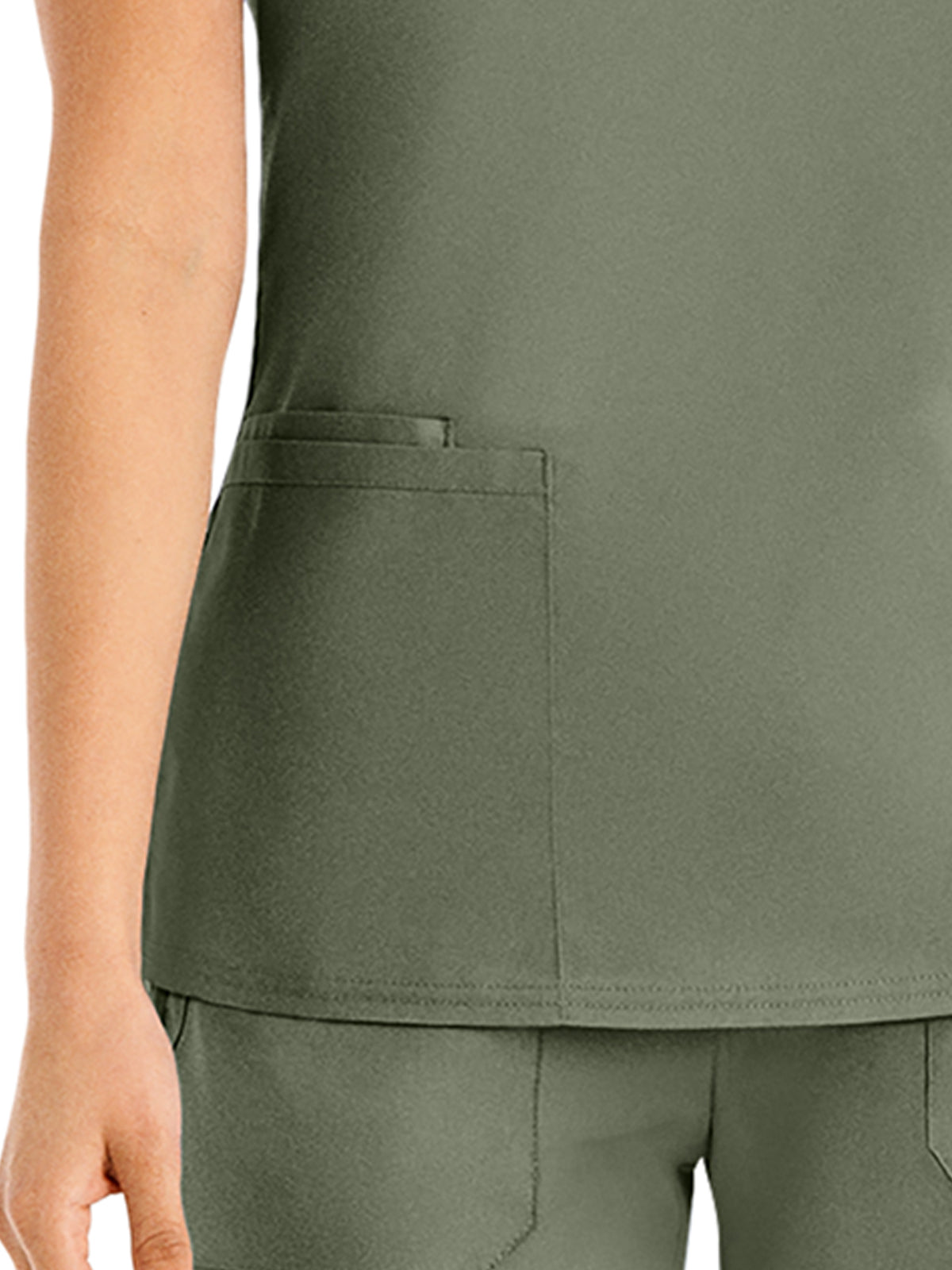 Women's 3-Pocket V-Neck Top - LT105 - Olive Moss